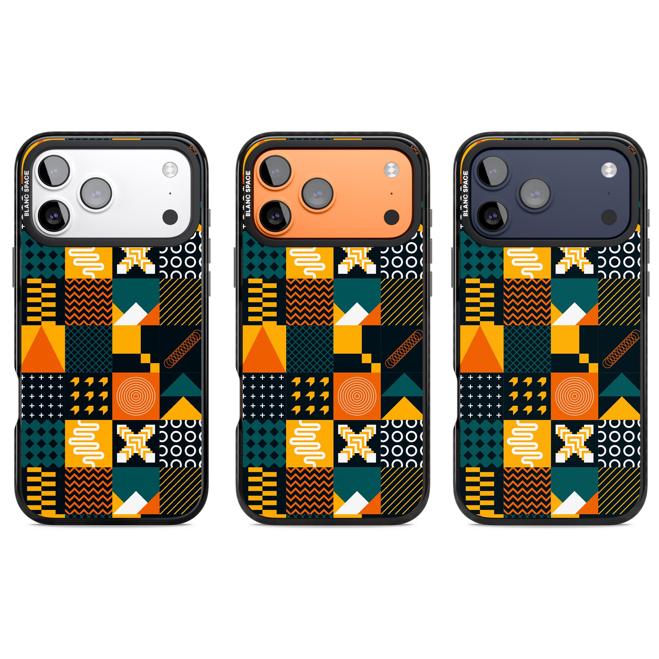 Funky Geometric Patterns: Orange & Dark Green iPhone 17 Pro Impact Pro Black Phone Case APT Impact Protection