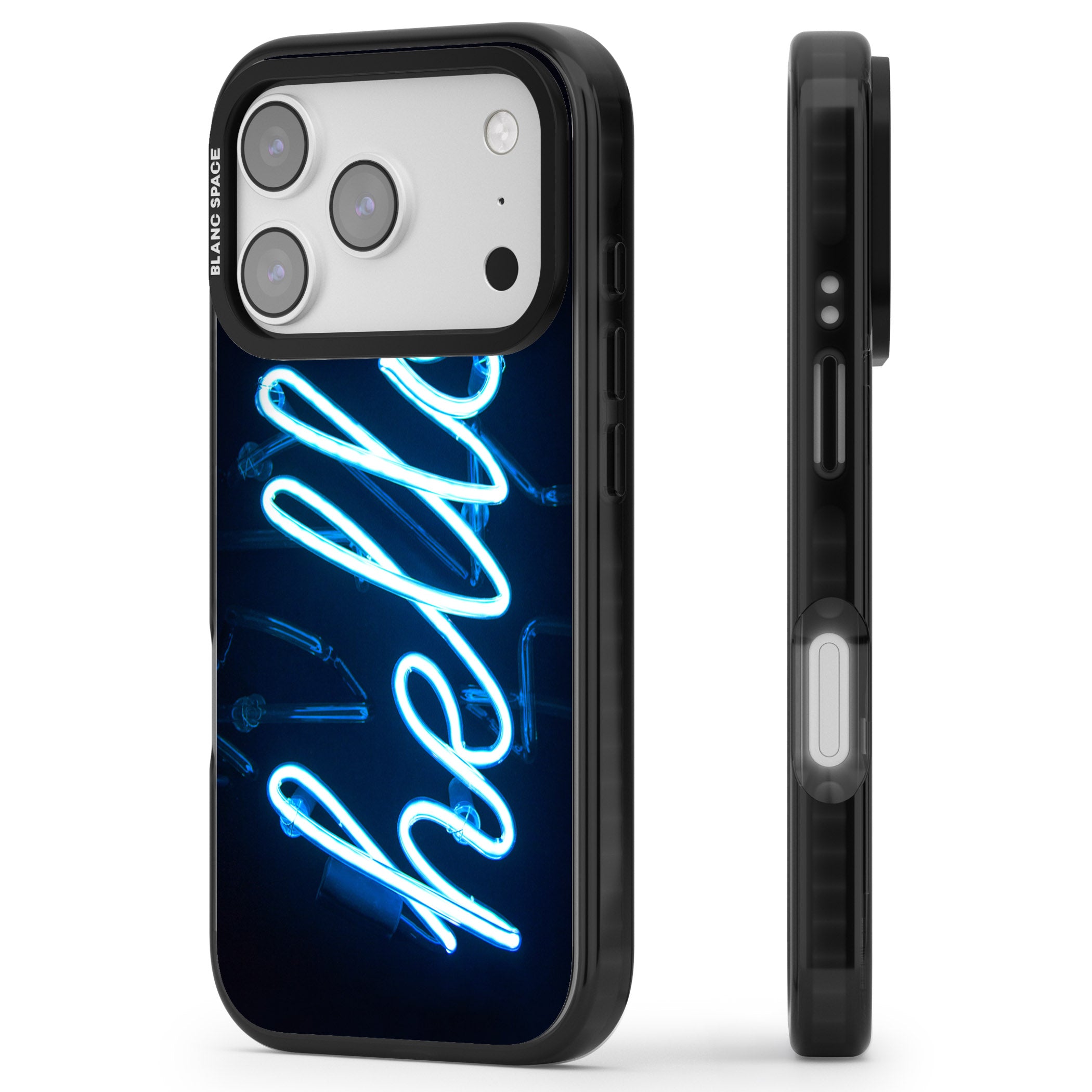 Hello Neon Sign iPhone 17 Pro Max Impact Pro Black Phone Case Side Profile