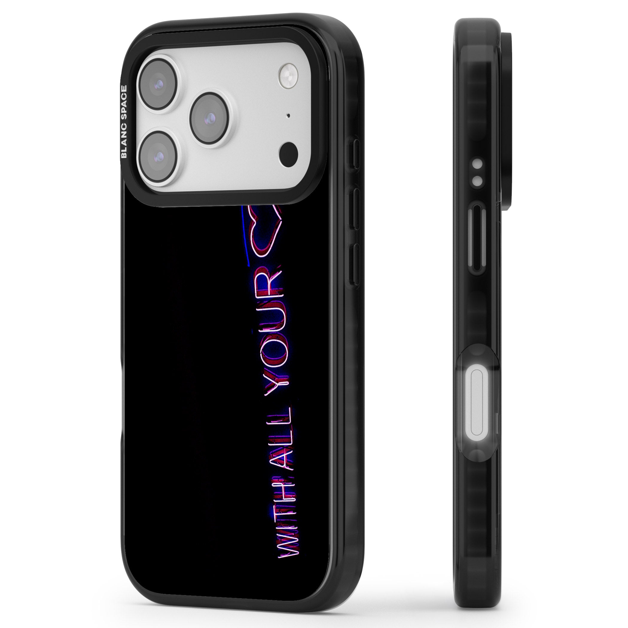 Neon Heart Script iPhone 17 Pro Impact Pro Black Phone Case Side Profile