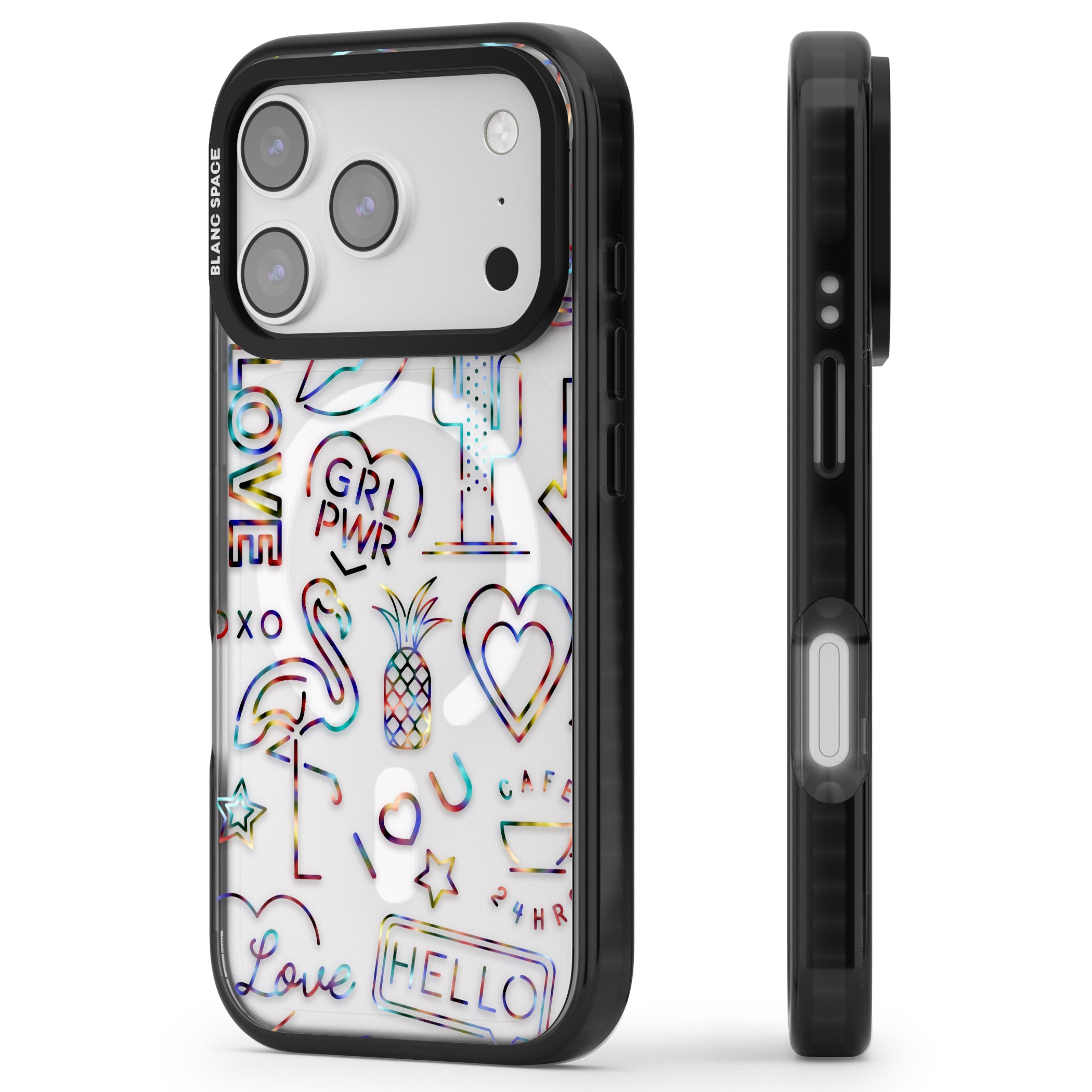 Funky Nebula Neon Sign iPhone 17 Pro Max Impact Pro Black Phone Case Side Profile