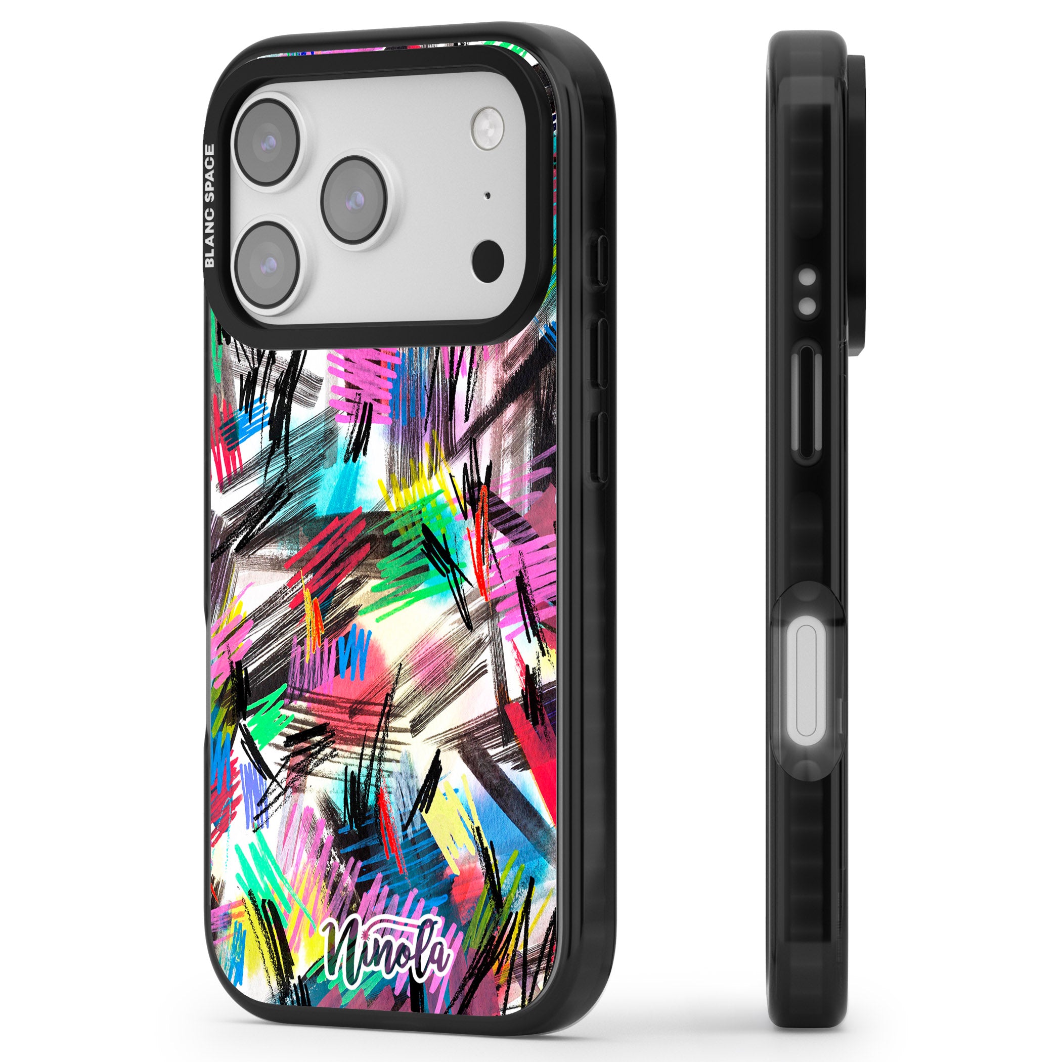 Wild Strokes Rainbow iPhone 17 Pro Impact Pro Black Phone Case Side Profile