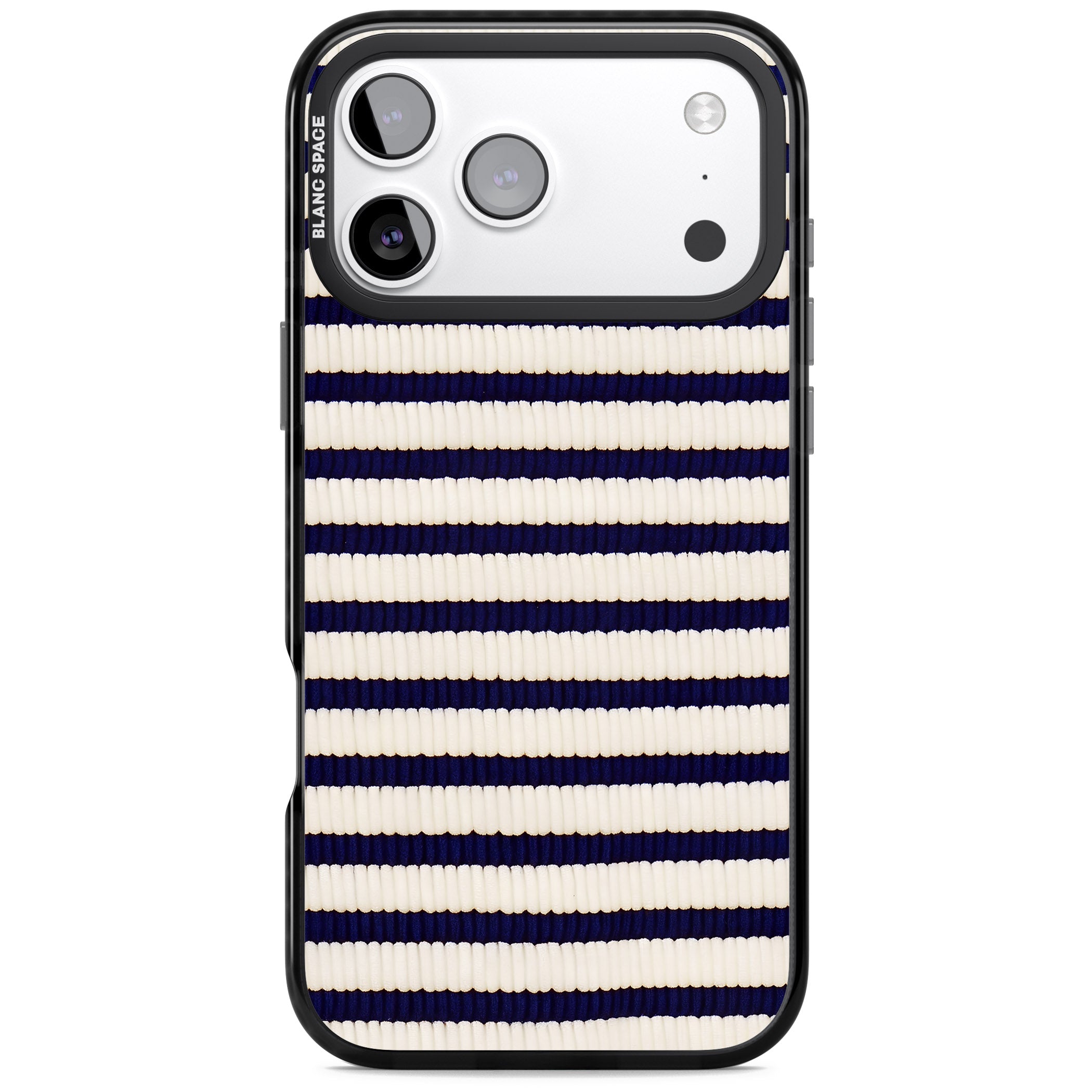 Navy & Cream Stripes iPhone 17 Pro Max Impact Pro Black Phone Case