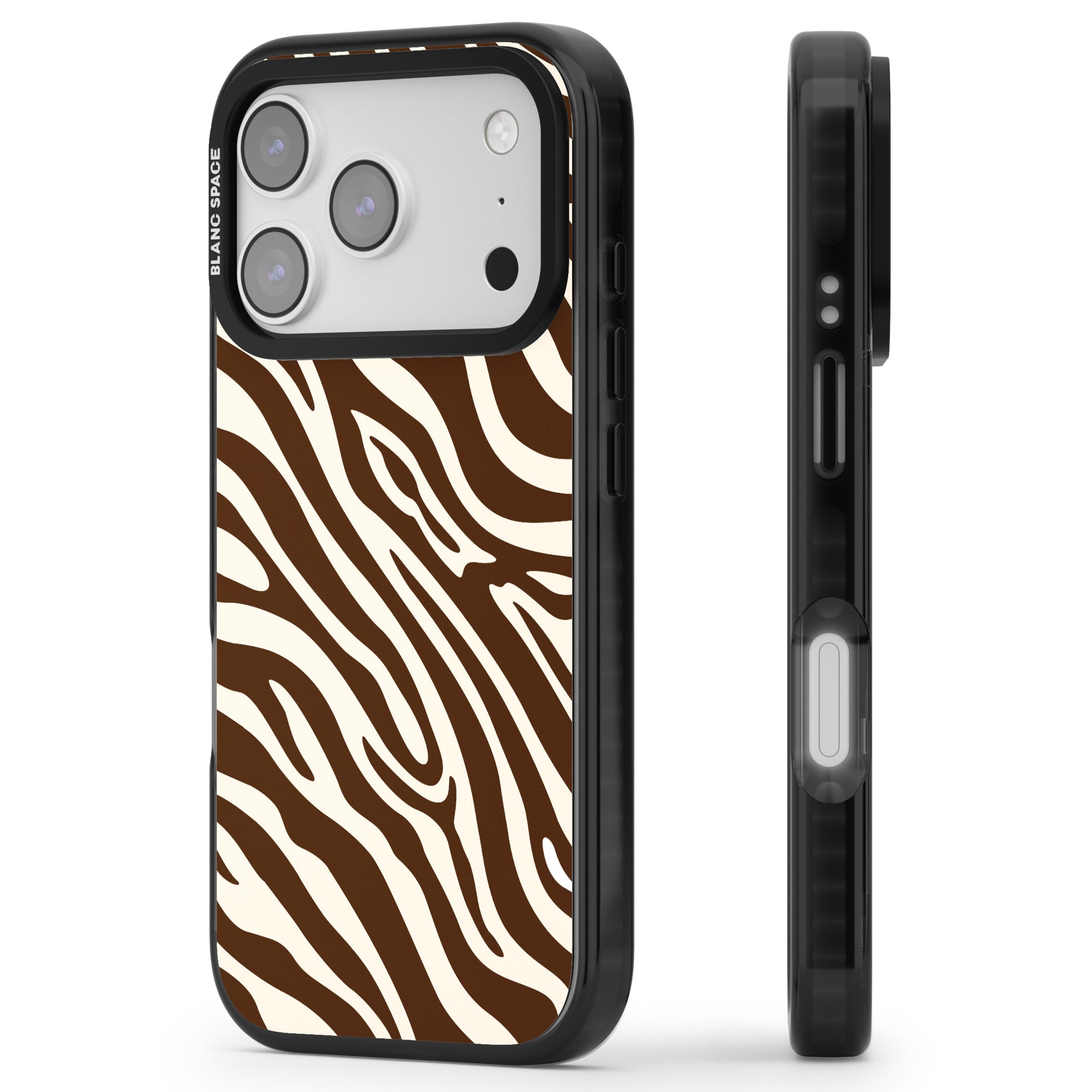 Brown & Cream Zebra iPhone 17 Pro Max Impact Pro Black Phone Case Side Profile
