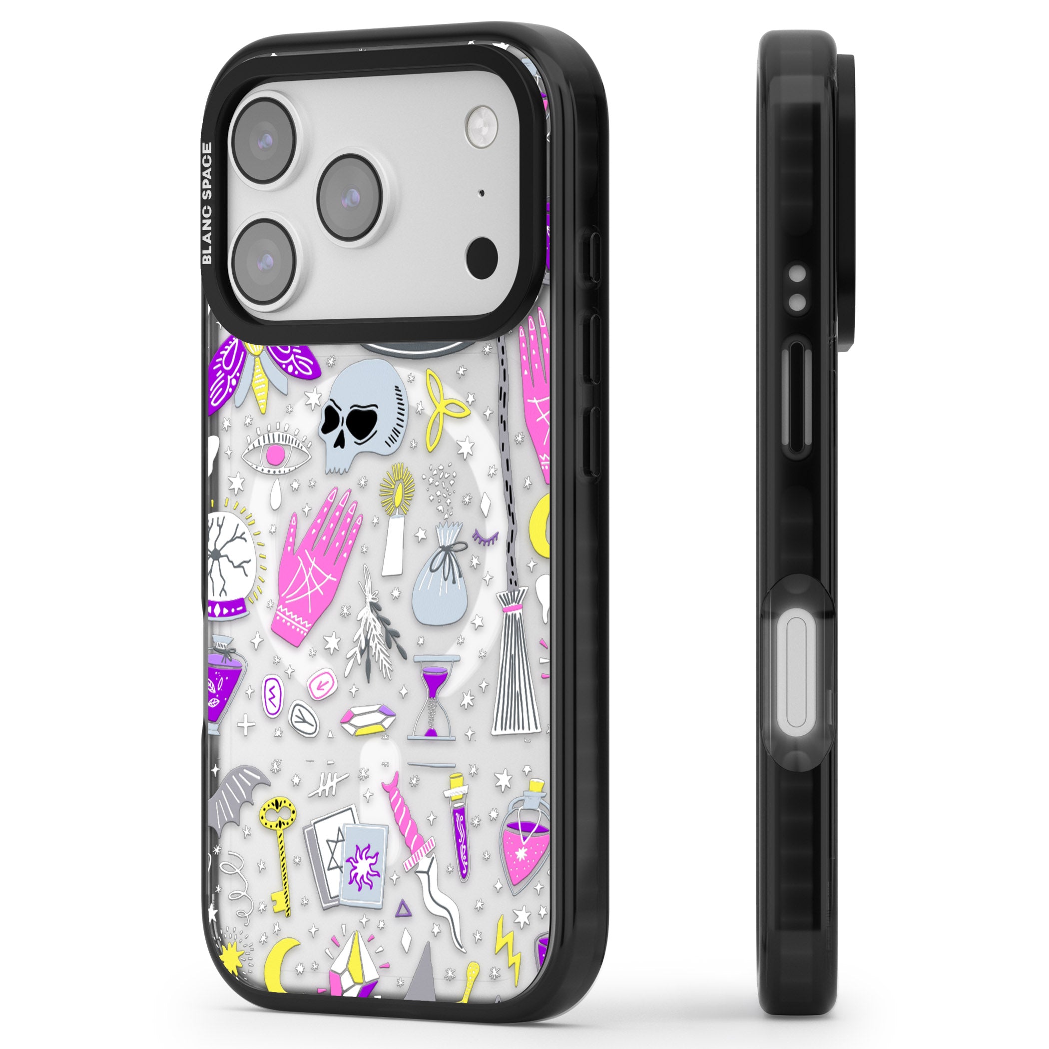 Black Magic Pattern iPhone 17 Pro Max Impact Pro Black Phone Case Side Profile