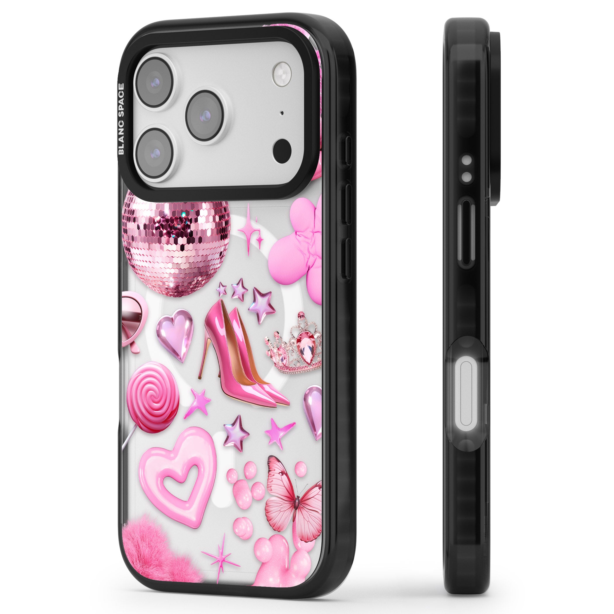 Pink Glam iPhone 17 Pro Max Impact Pro Black Phone Case Side Profile
