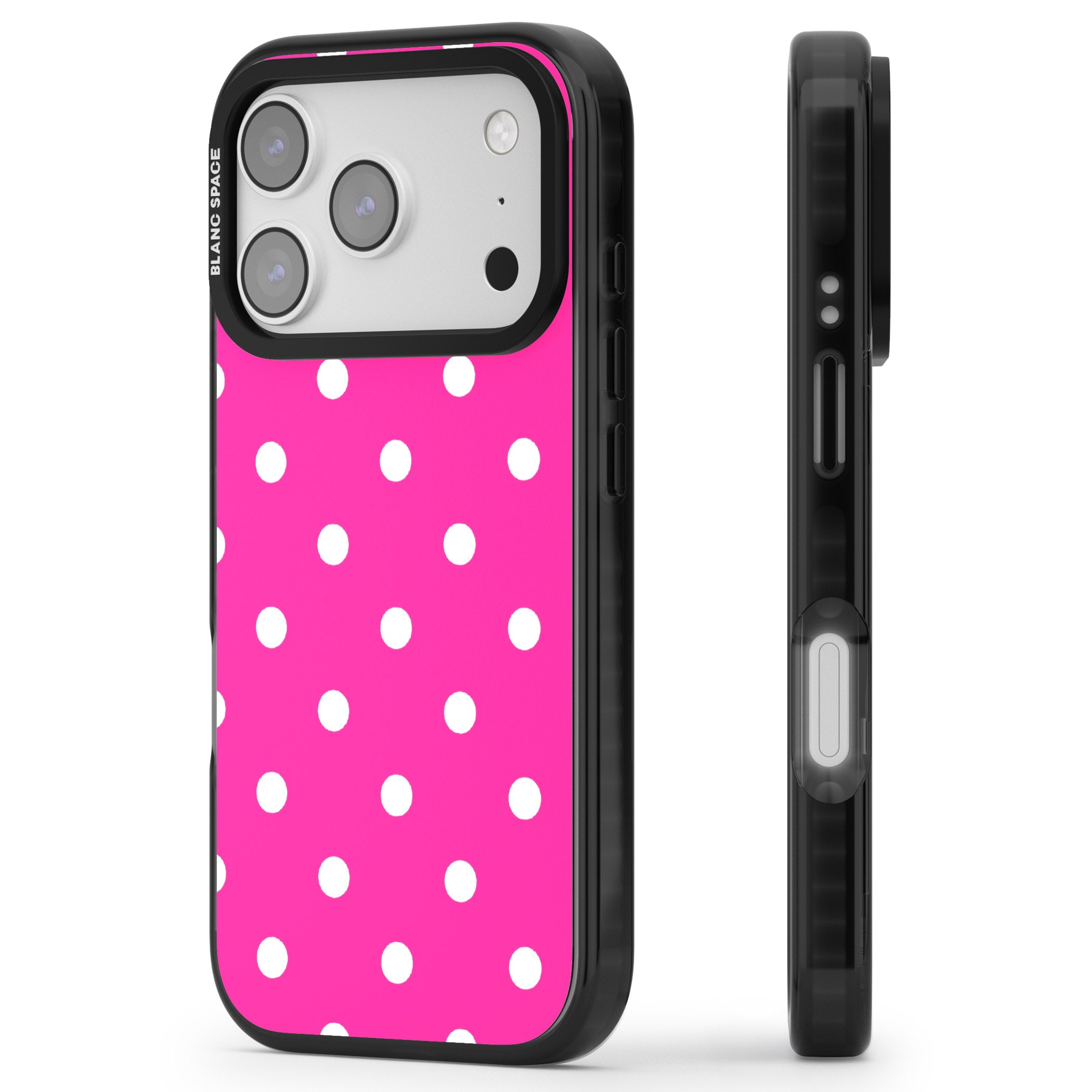 Pink Polka Dot iPhone 17 Pro Max Impact Pro Black Phone Case Side Profile