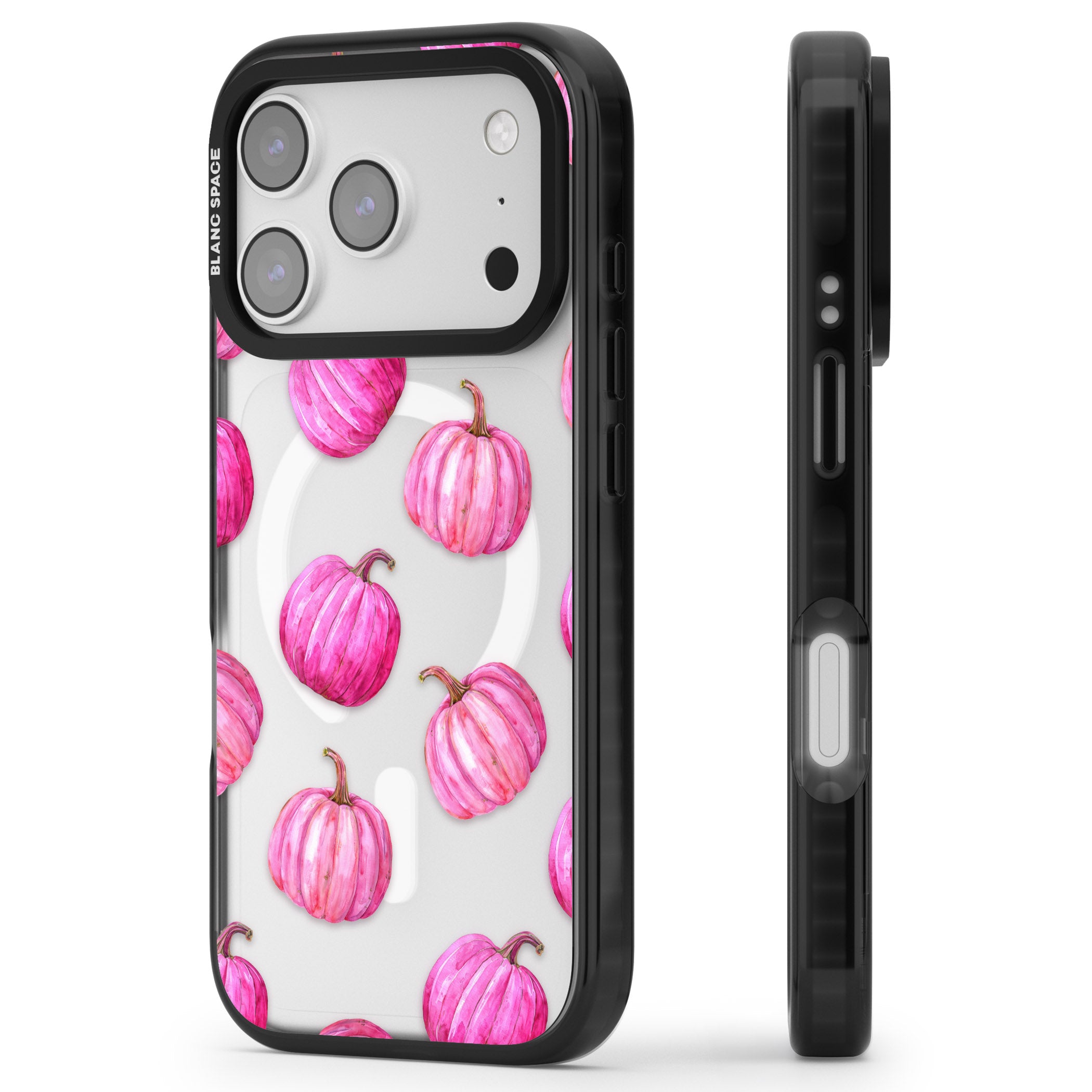 Pink Pumpkins iPhone 17 Pro Impact Pro Black Phone Case Side Profile