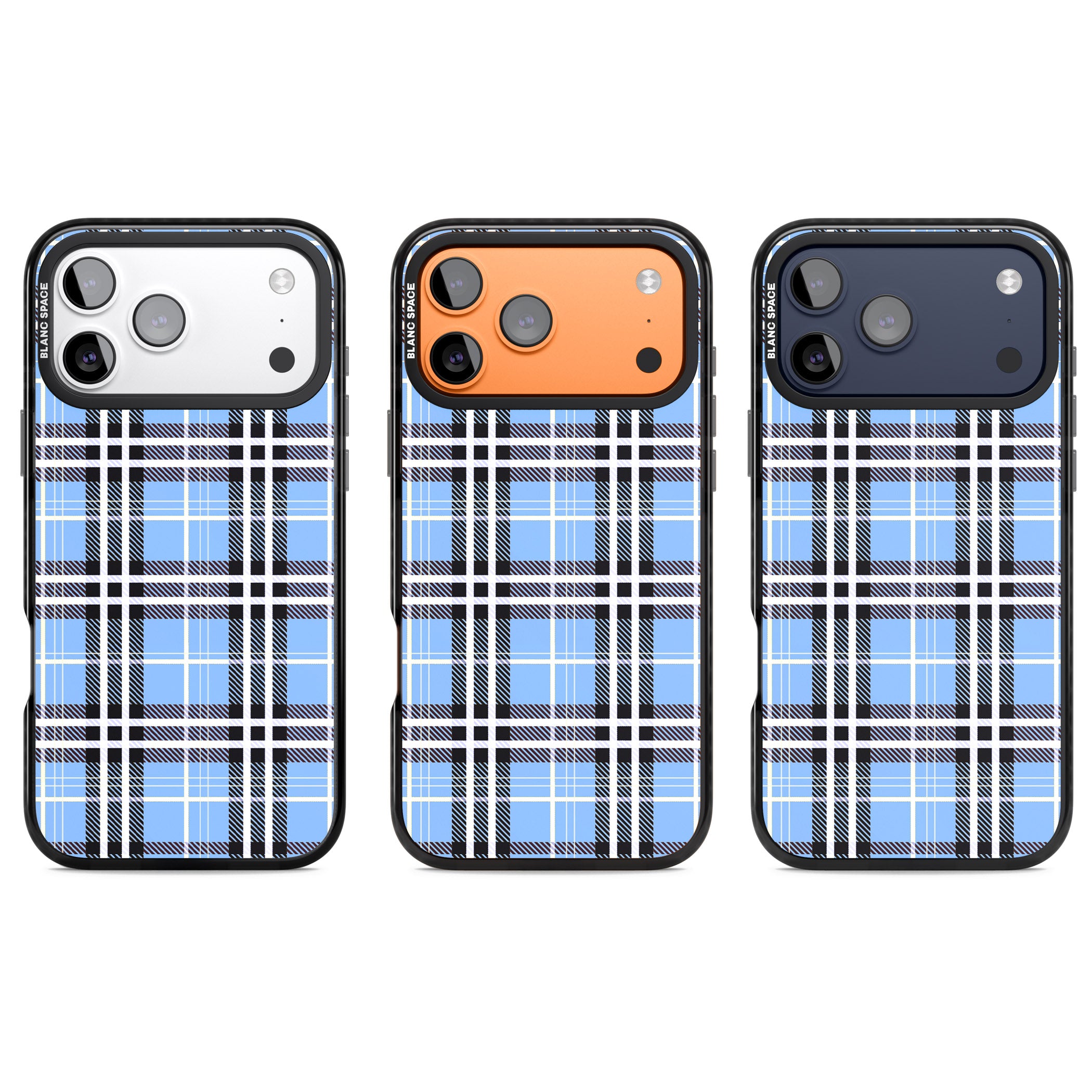Blue Plaid iPhone 17 Pro Impact Pro Black Phone Case APT Impact Protection