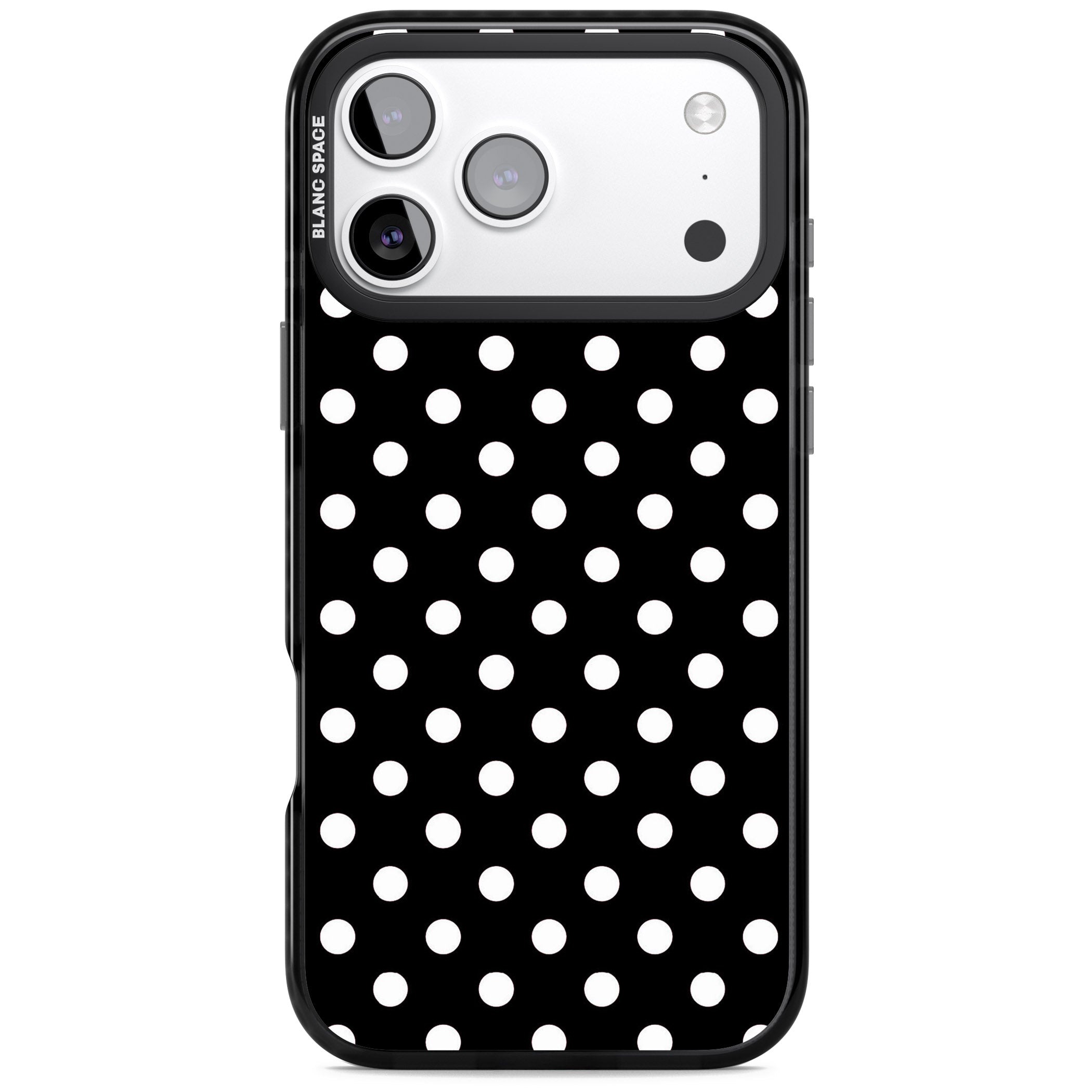Designer Chic Black Polka Dot iPhone 17 Pro Max Impact Pro Black Phone Case