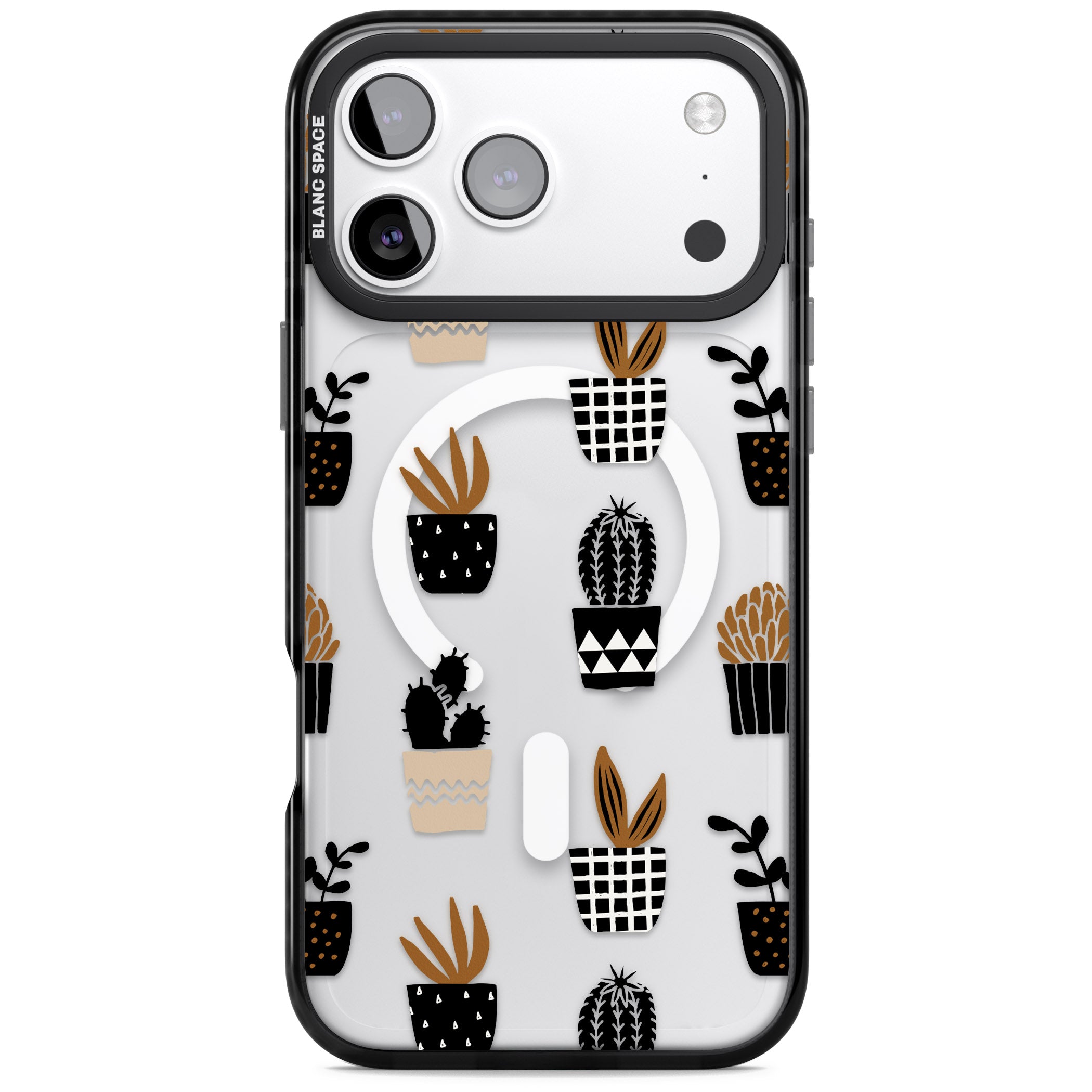 Large Mixed Plants Pattern Clear iPhone 17 Pro Max Impact Pro Black Phone Case