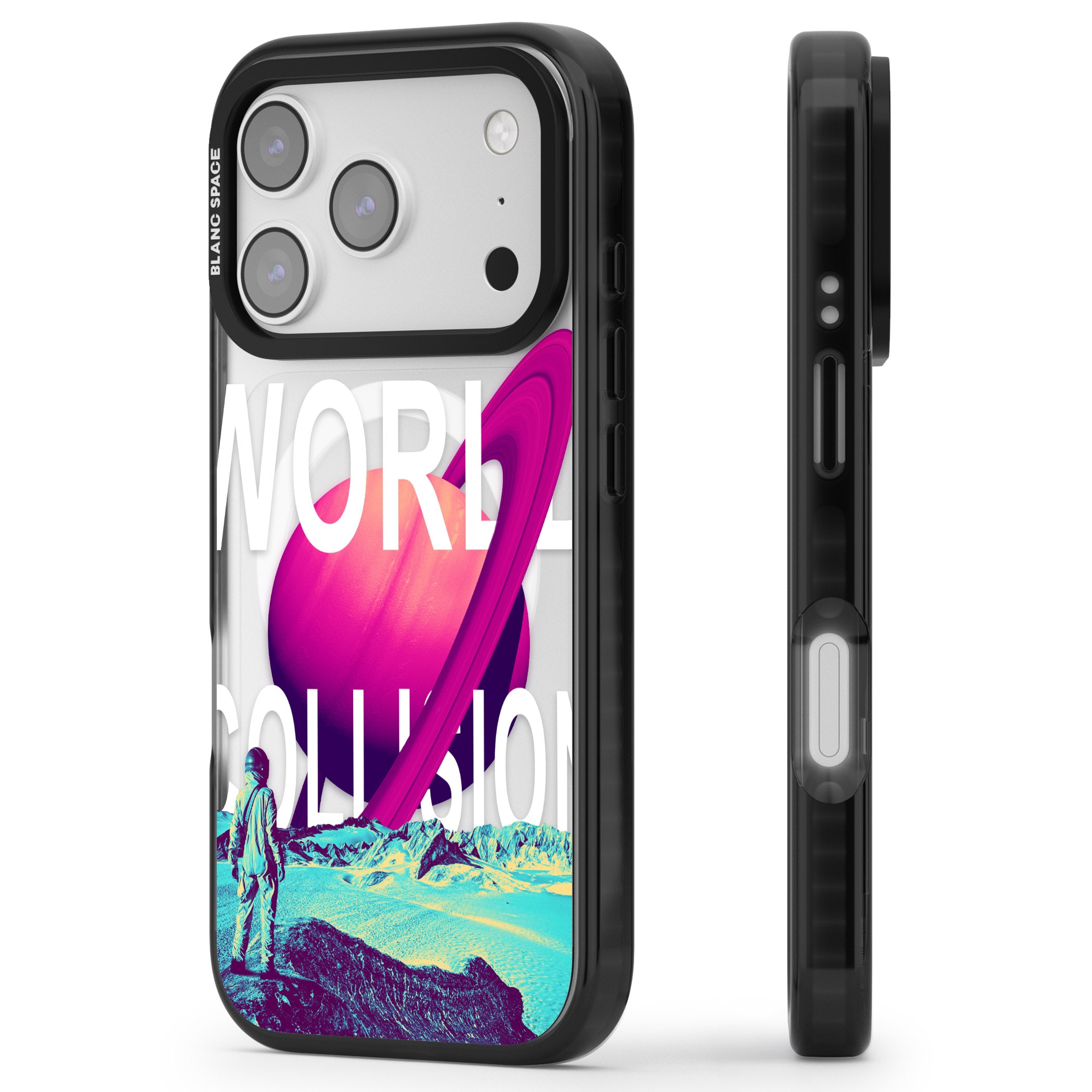 World Collision iPhone 17 Pro Impact Pro Black Phone Case Side Profile