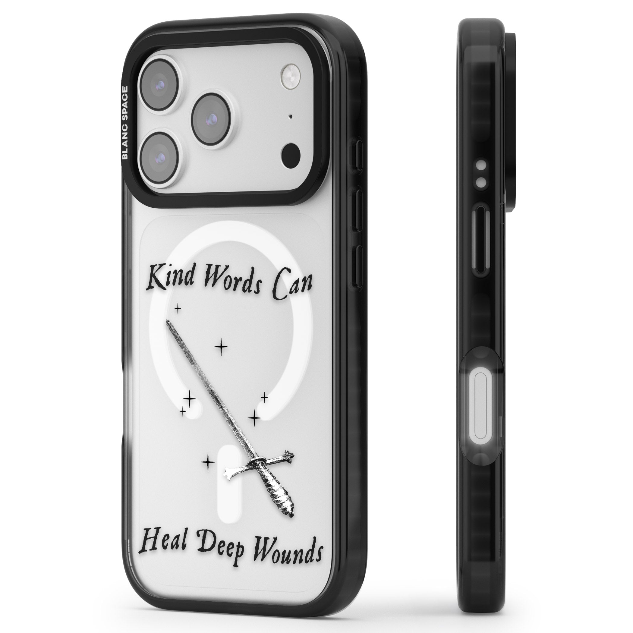 Kind Words Can Heal Deep Wounds iPhone 17 Pro Impact Pro Black Phone Case Side Profile