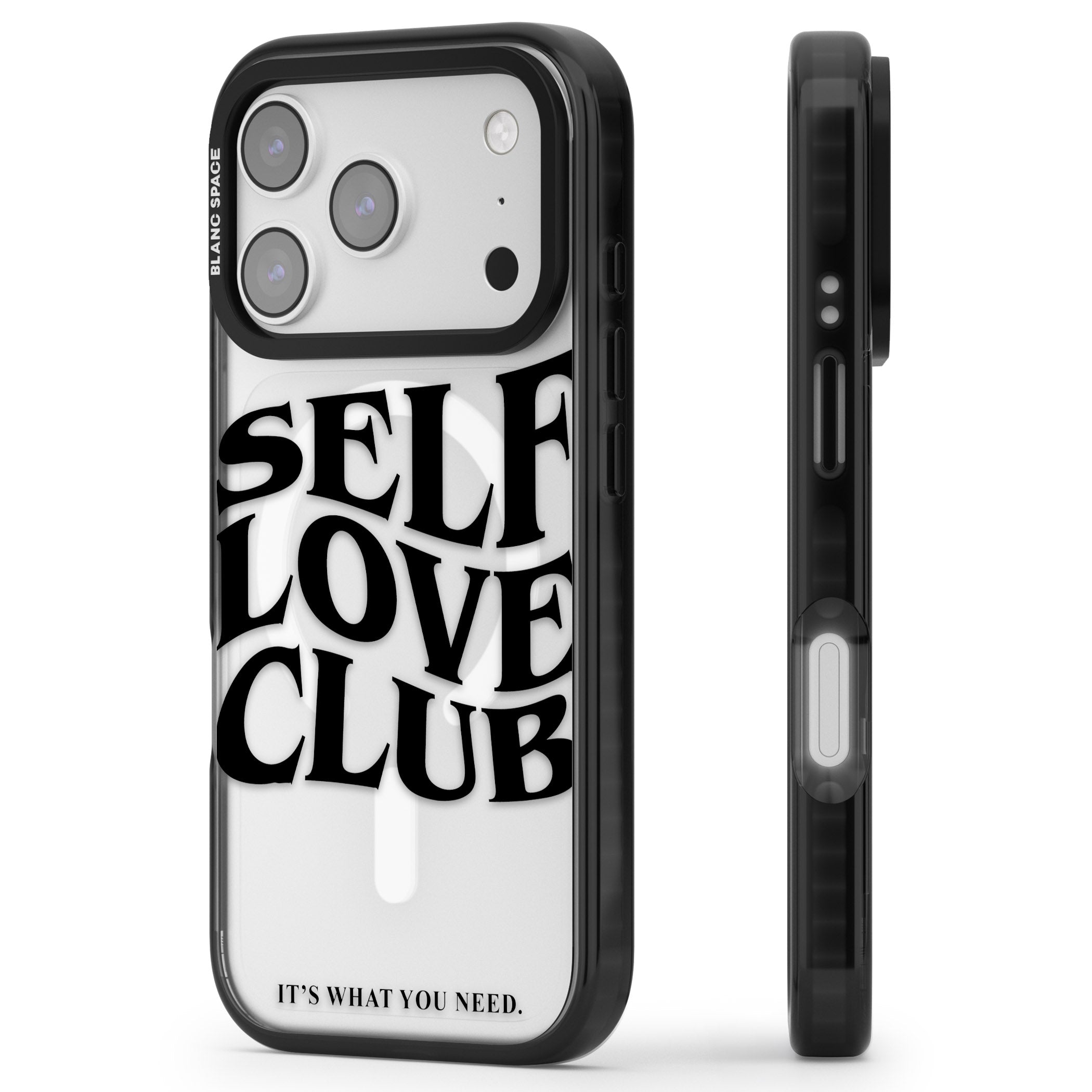 Self Love Club Black iPhone 17 Pro Impact Pro Black Phone Case Side Profile