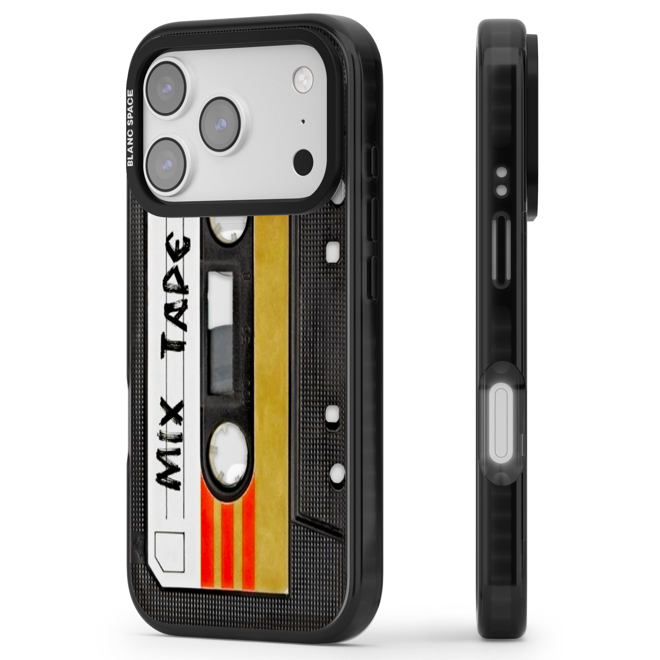 Retro Mix Tape iPhone 17 Pro Impact Pro Black Phone Case Side Profile
