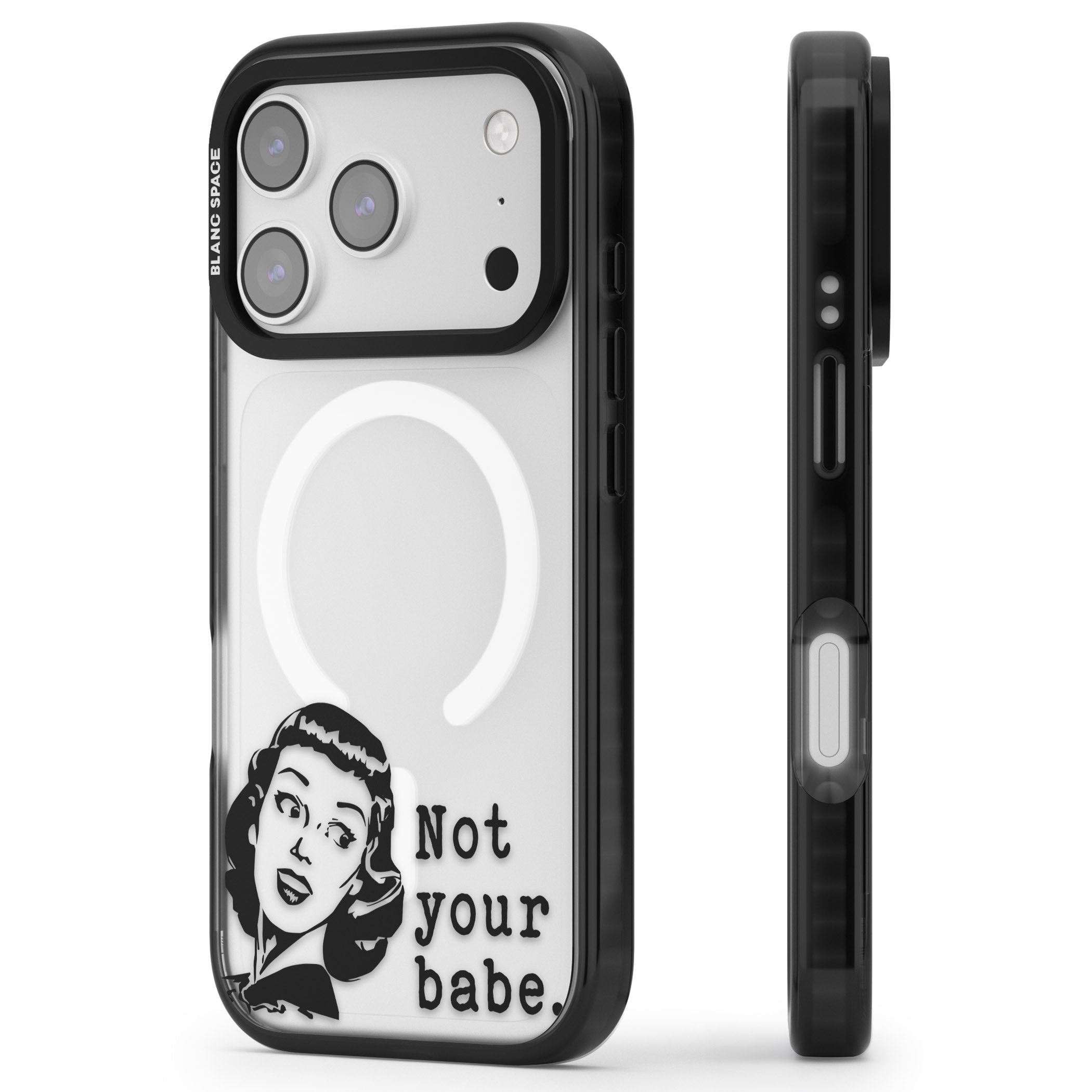 Not Your Babe iPhone 17 Pro Impact Pro Black Phone Case Side Profile
