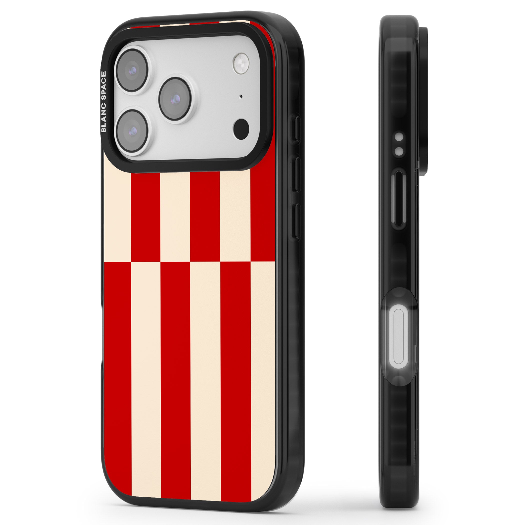 Retro Red Stripes iPhone 17 Pro Impact Pro Black Phone Case Side Profile