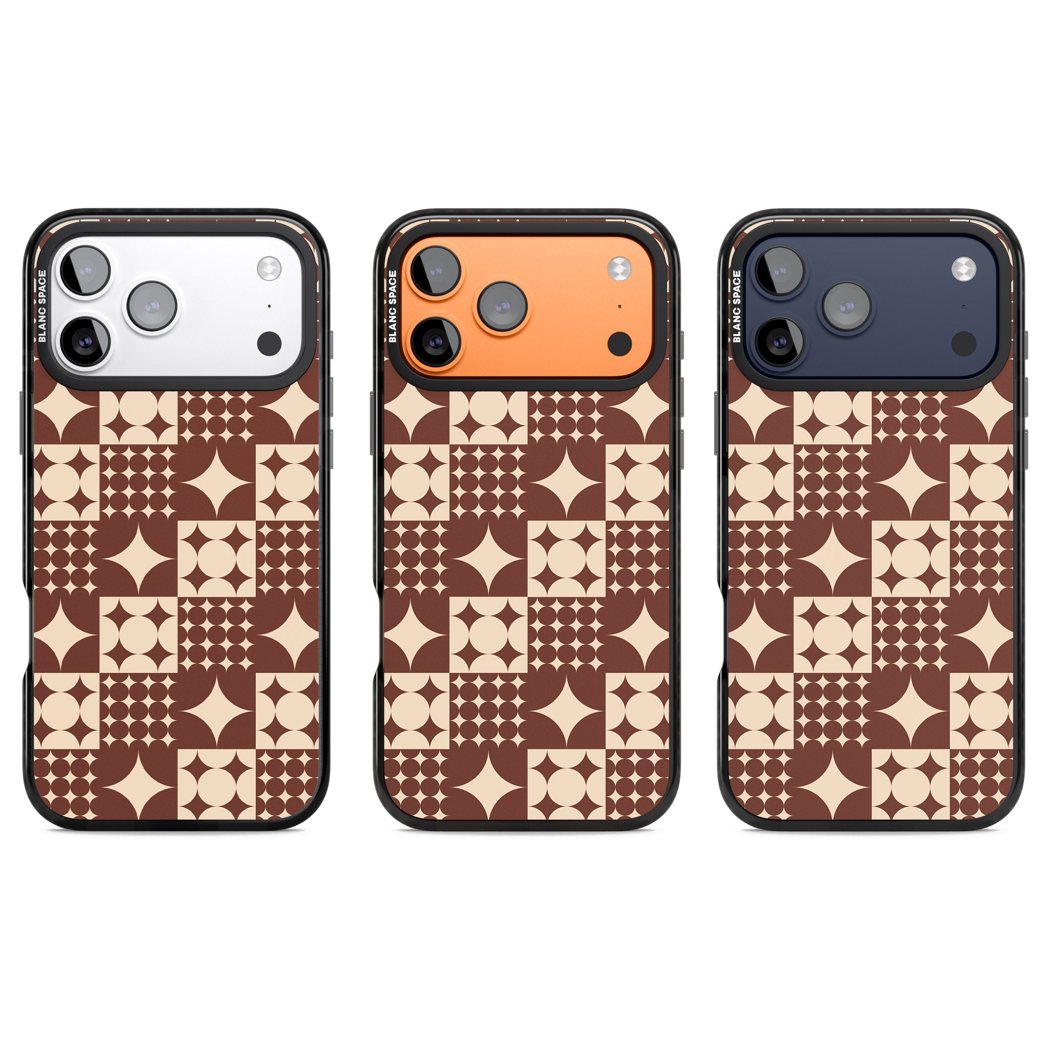 Mid Century Brown Checked iPhone 17 Pro Impact Pro Black Phone Case APT Impact Protection