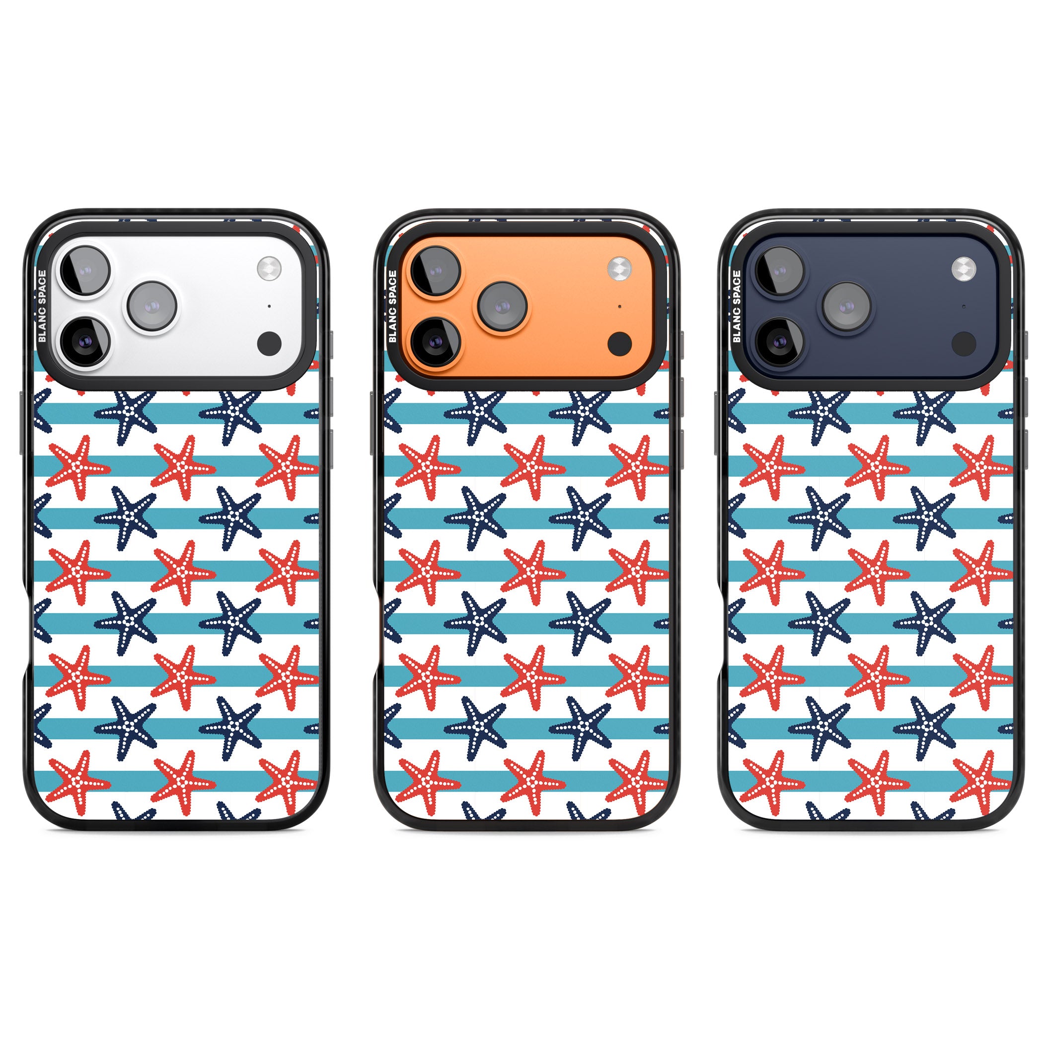 Nautical Starfish Stripe iPhone 17 Pro Impact Pro Black Phone Case APT Impact Protection