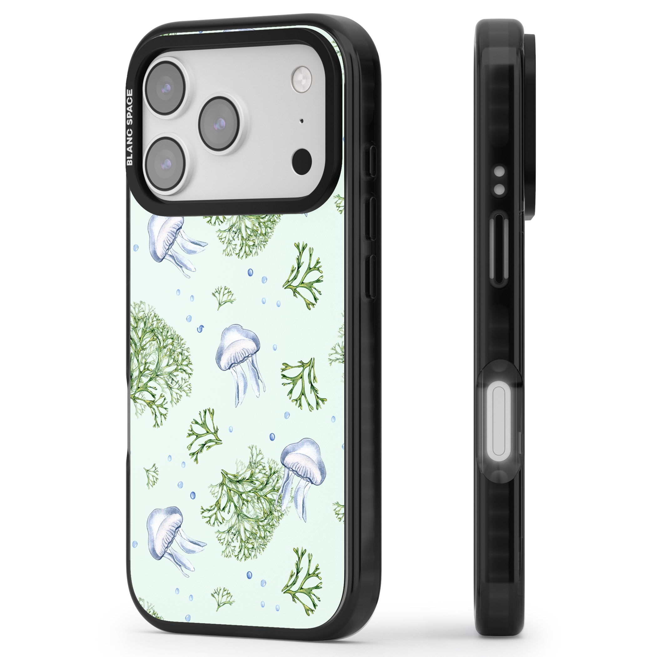 Jellyfish & Seaweed iPhone 17 Pro Impact Pro Black Phone Case Side Profile
