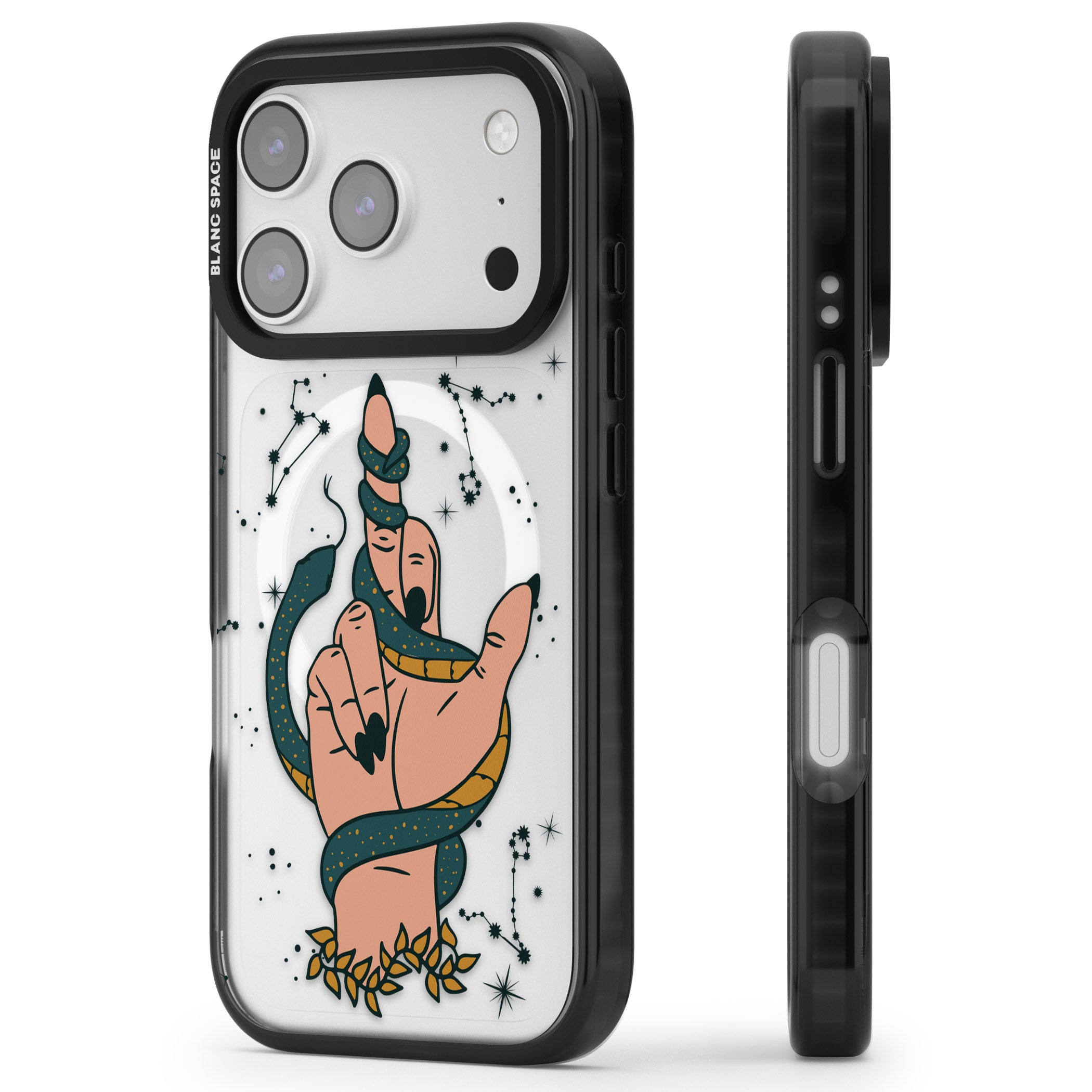 Snakes, Stars And Cynicism iPhone 17 Pro Impact Pro Black Phone Case Side Profile