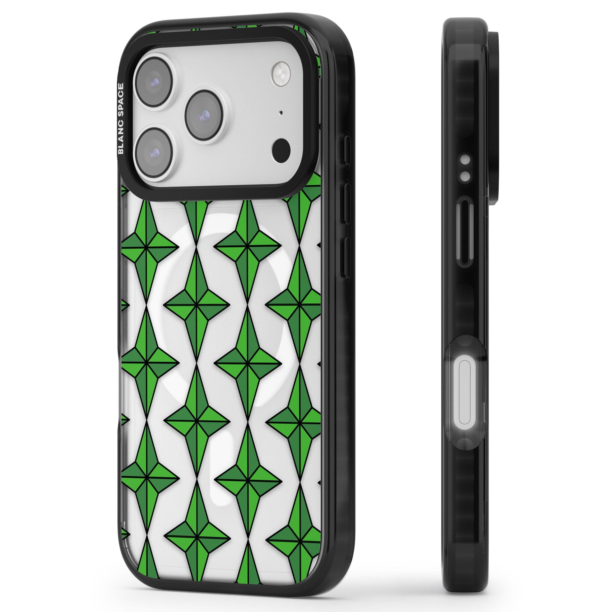 Emerald Stars Pattern (Clear) iPhone 17 Pro Max Impact Pro Black Phone Case Side Profile