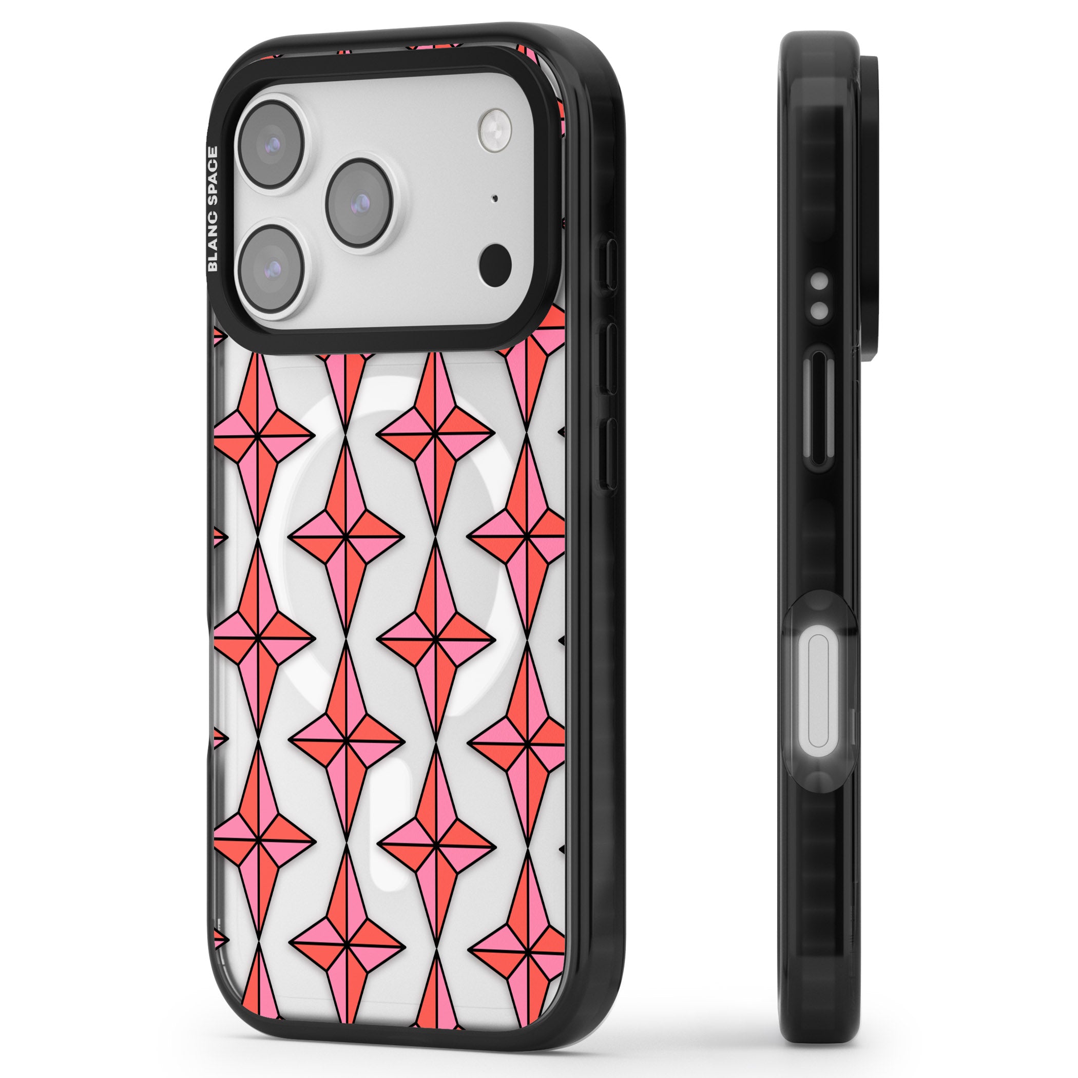 Rose Stars Pattern (Clear) iPhone 17 Pro Impact Pro Black Phone Case Side Profile