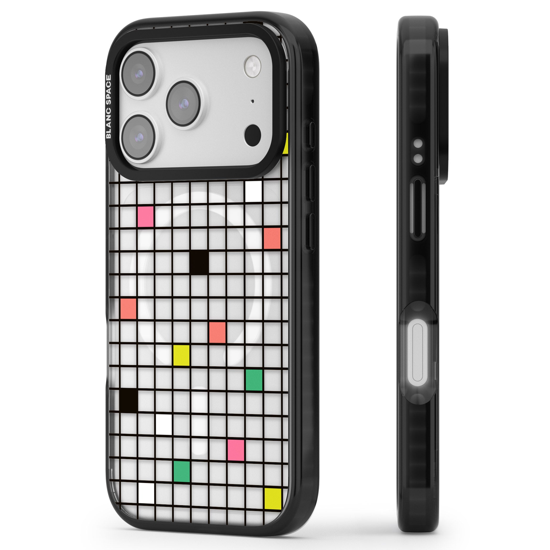 Vibrant Clear Geometric Grid iPhone 17 Pro Impact Pro Black Phone Case Side Profile