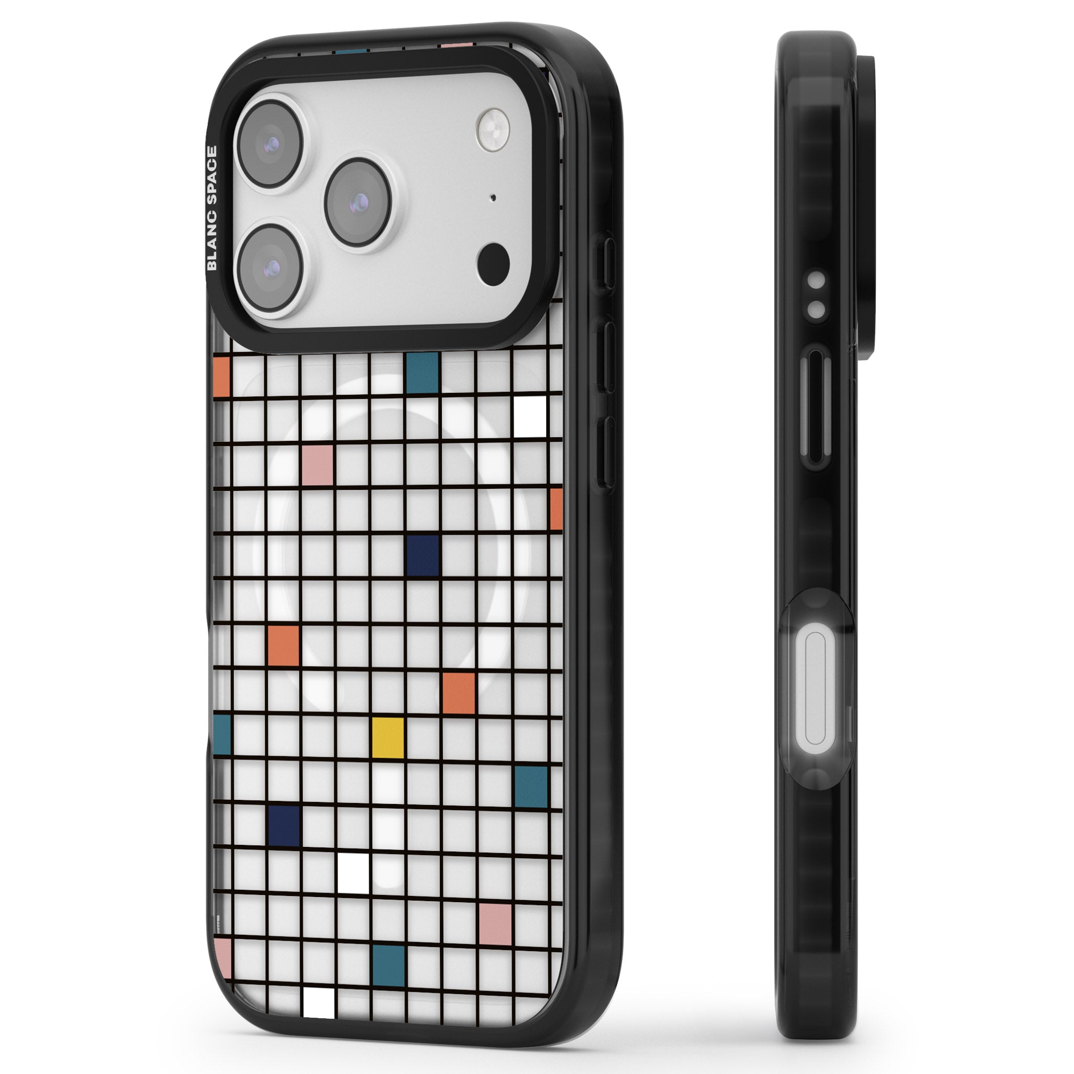 Earthtone Clear Geometric Grid iPhone 17 Pro Max Impact Pro Black Phone Case Side Profile