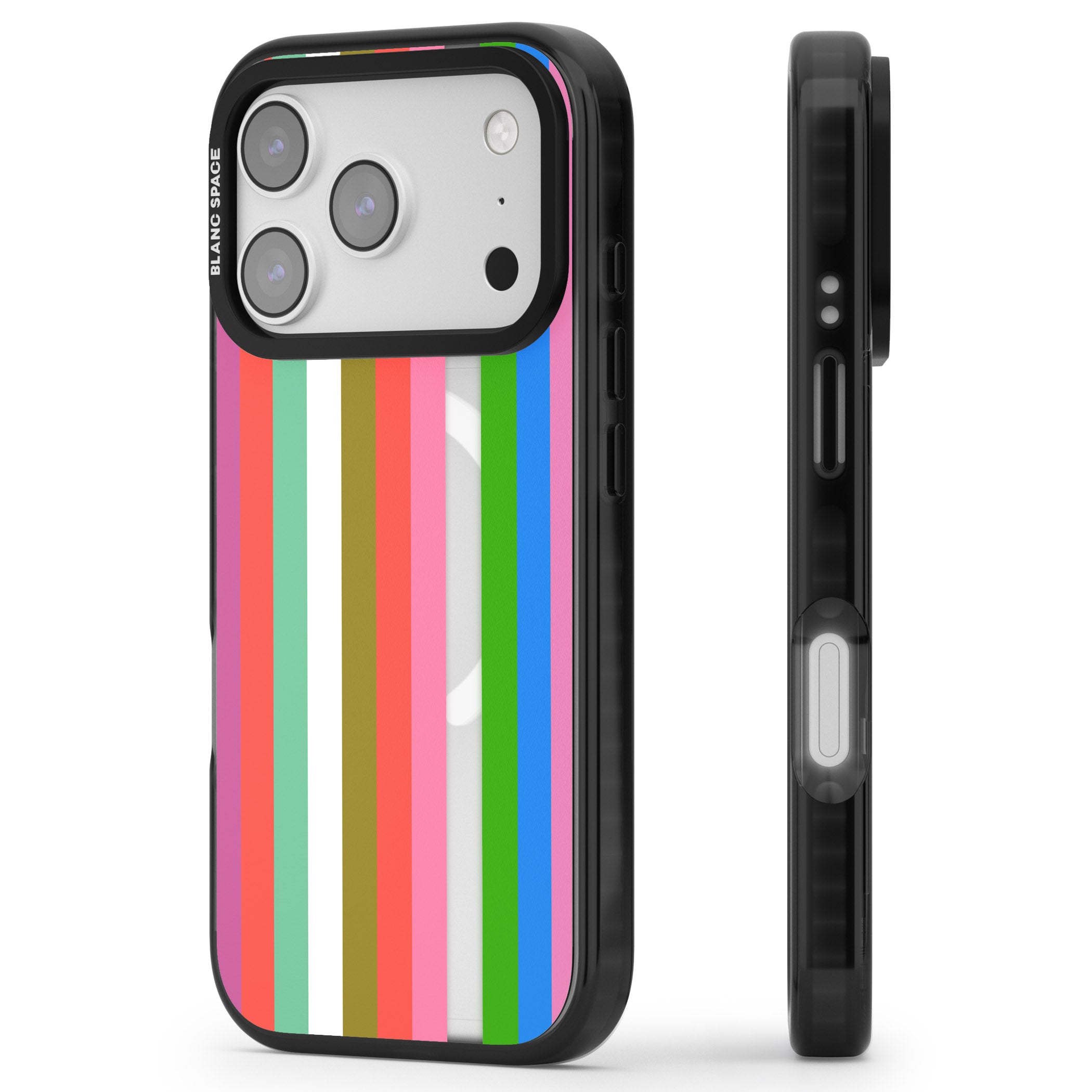 Vibrant Stripes iPhone 17 Pro Impact Pro Black Phone Case Side Profile