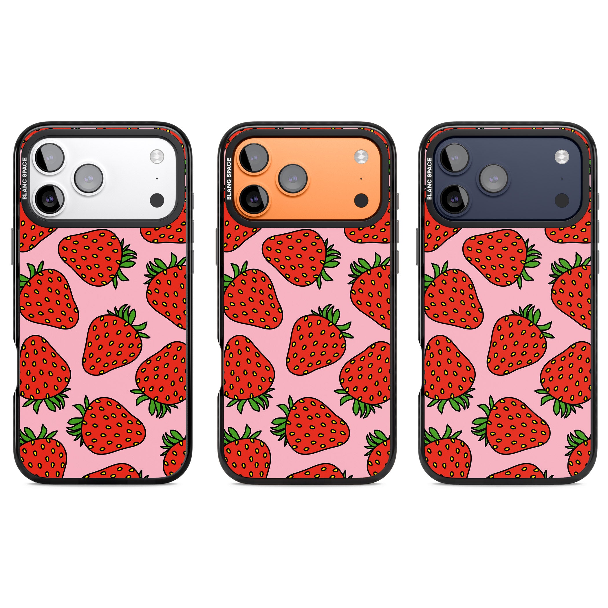 Strawberry Pattern (Pink) iPhone 17 Pro Impact Pro Black Phone Case APT Impact Protection