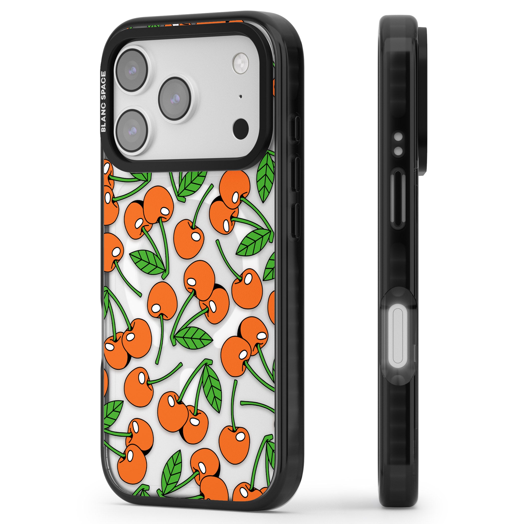 Orchard Fresh Cherries iPhone 17 Pro Max Impact Pro Black Phone Case Side Profile