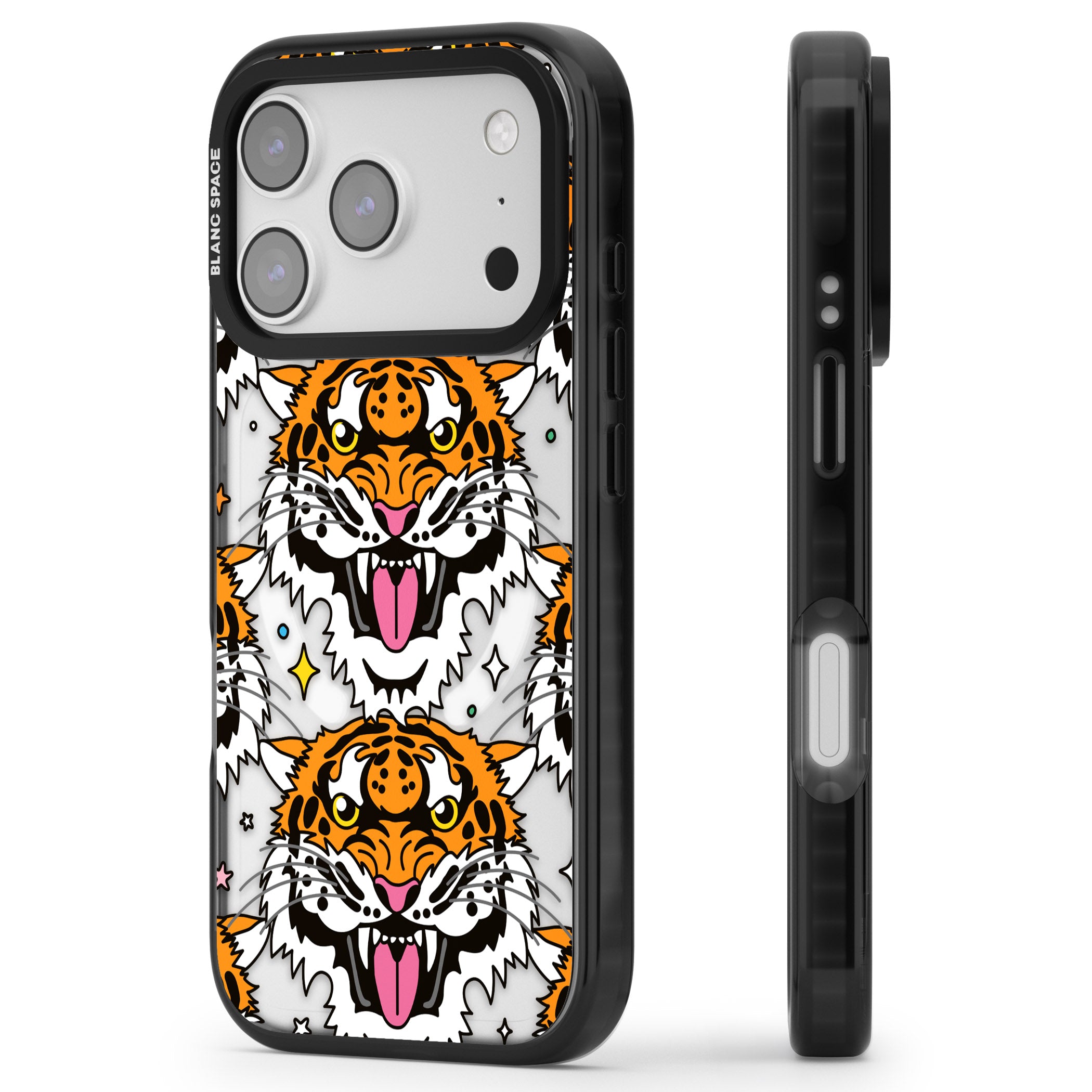 Fierce Jungle Tigers iPhone 17 Pro Impact Pro Black Phone Case Side Profile
