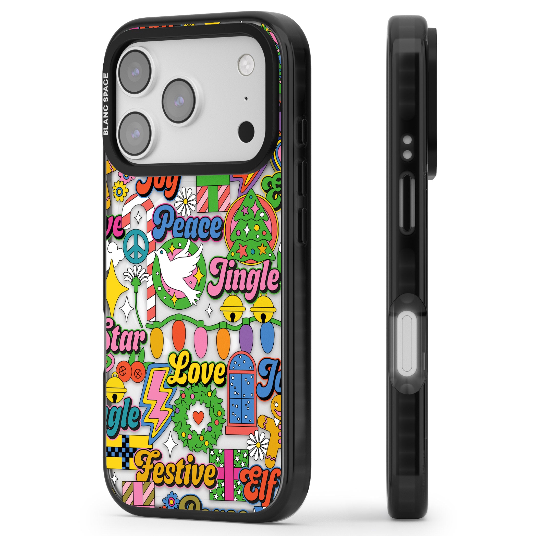 Peace & Festivities iPhone 17 Pro Impact Pro Black Phone Case Side Profile