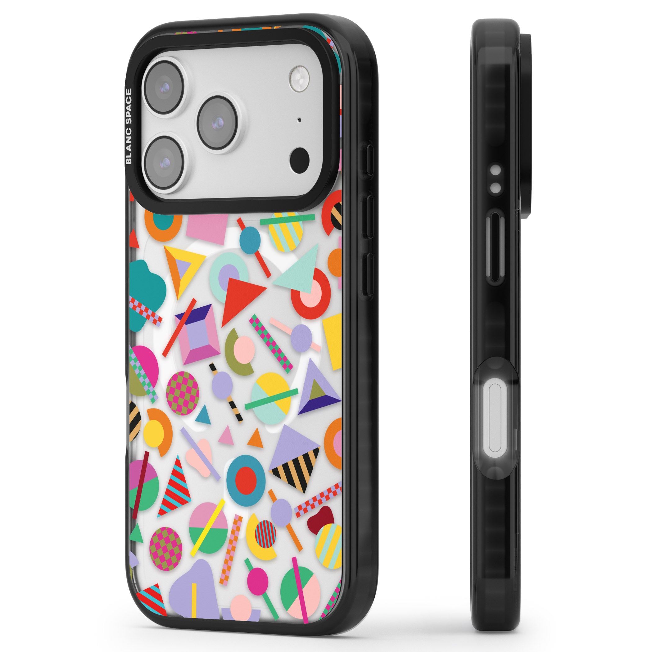 Retro Carnival Shapes iPhone 17 Pro Impact Pro Black Phone Case Side Profile