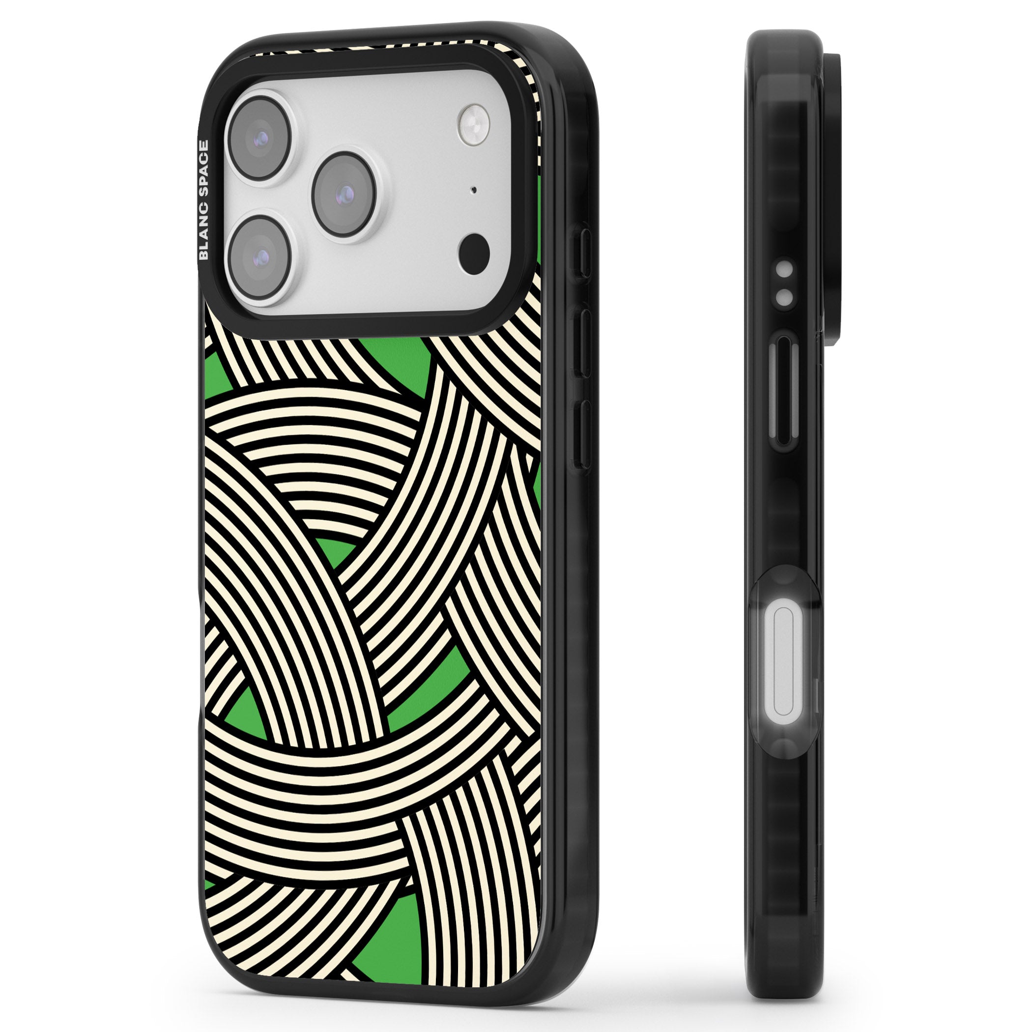 Green Optic Waves iPhone 17 Pro Max Impact Pro Black Phone Case Side Profile