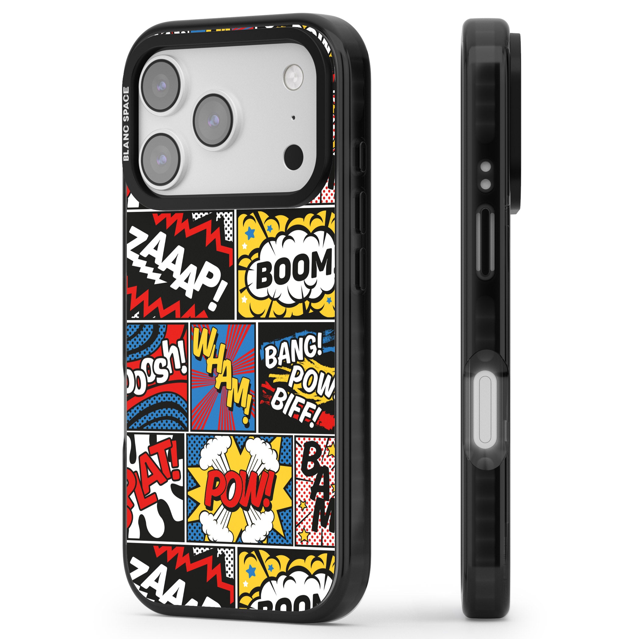 Onomatopoeia iPhone 17 Pro Impact Pro Black Phone Case Side Profile