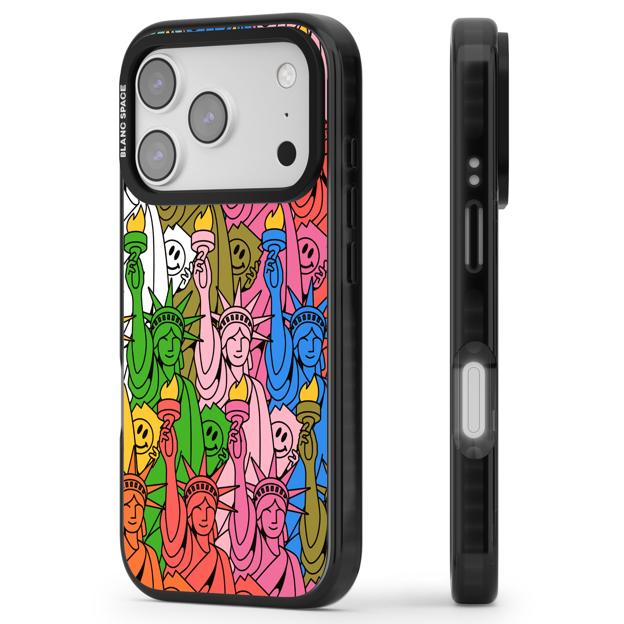 Multicolour Liberty Pattern iPhone 17 Pro Impact Pro Black Phone Case Side Profile