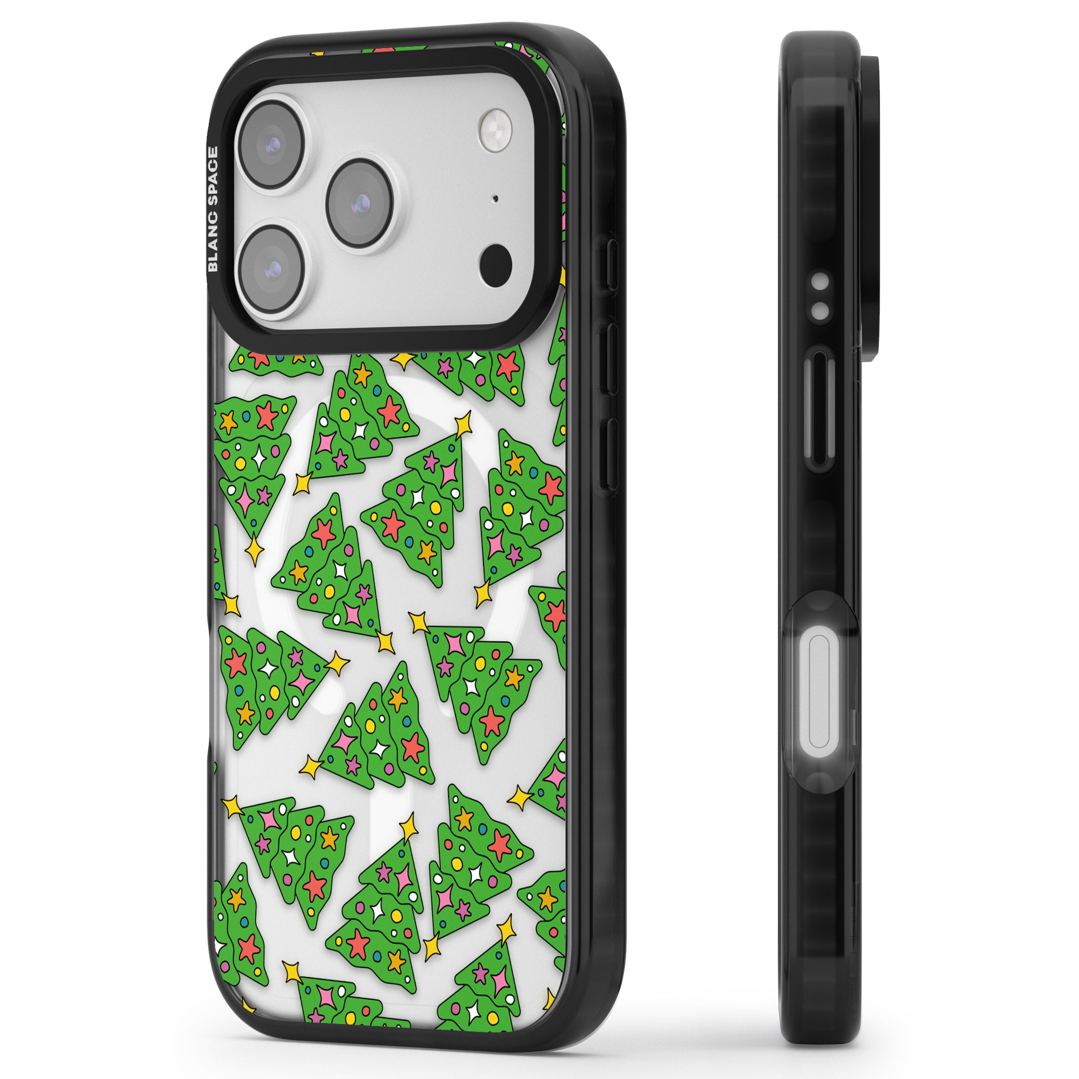 Christmas Tree Pattern iPhone 17 Pro Impact Pro Black Phone Case Side Profile