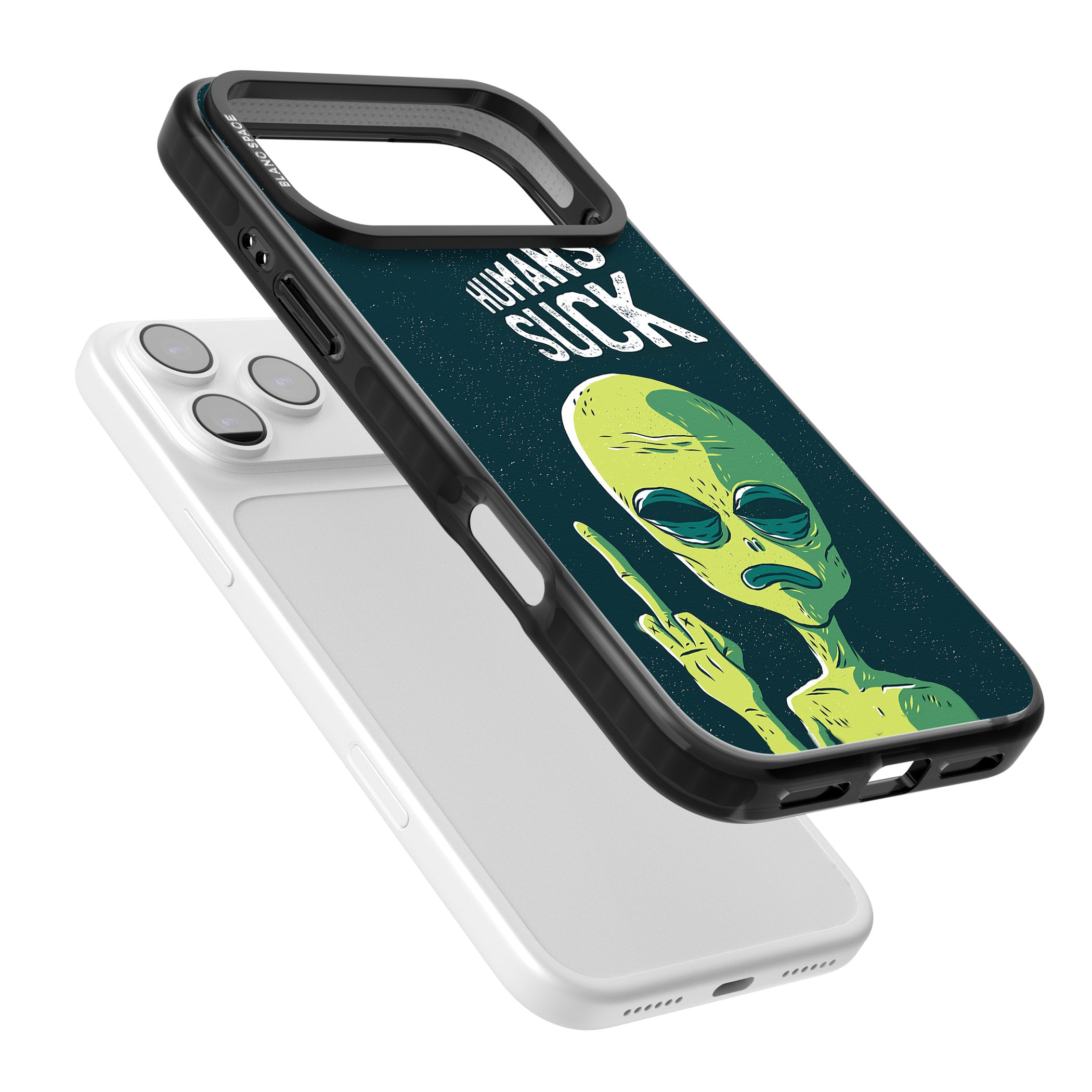 Humans Suck Alien iPhone 17 Pro Impact Pro Black Phone Case Colours