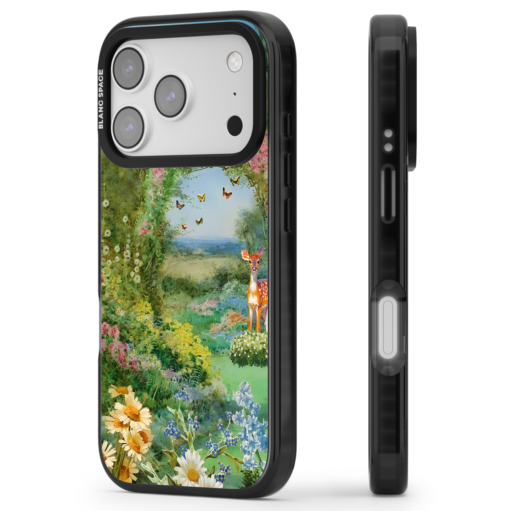 Flourishing Meadow iPhone 17 Pro Impact Pro Black Phone Case Side Profile
