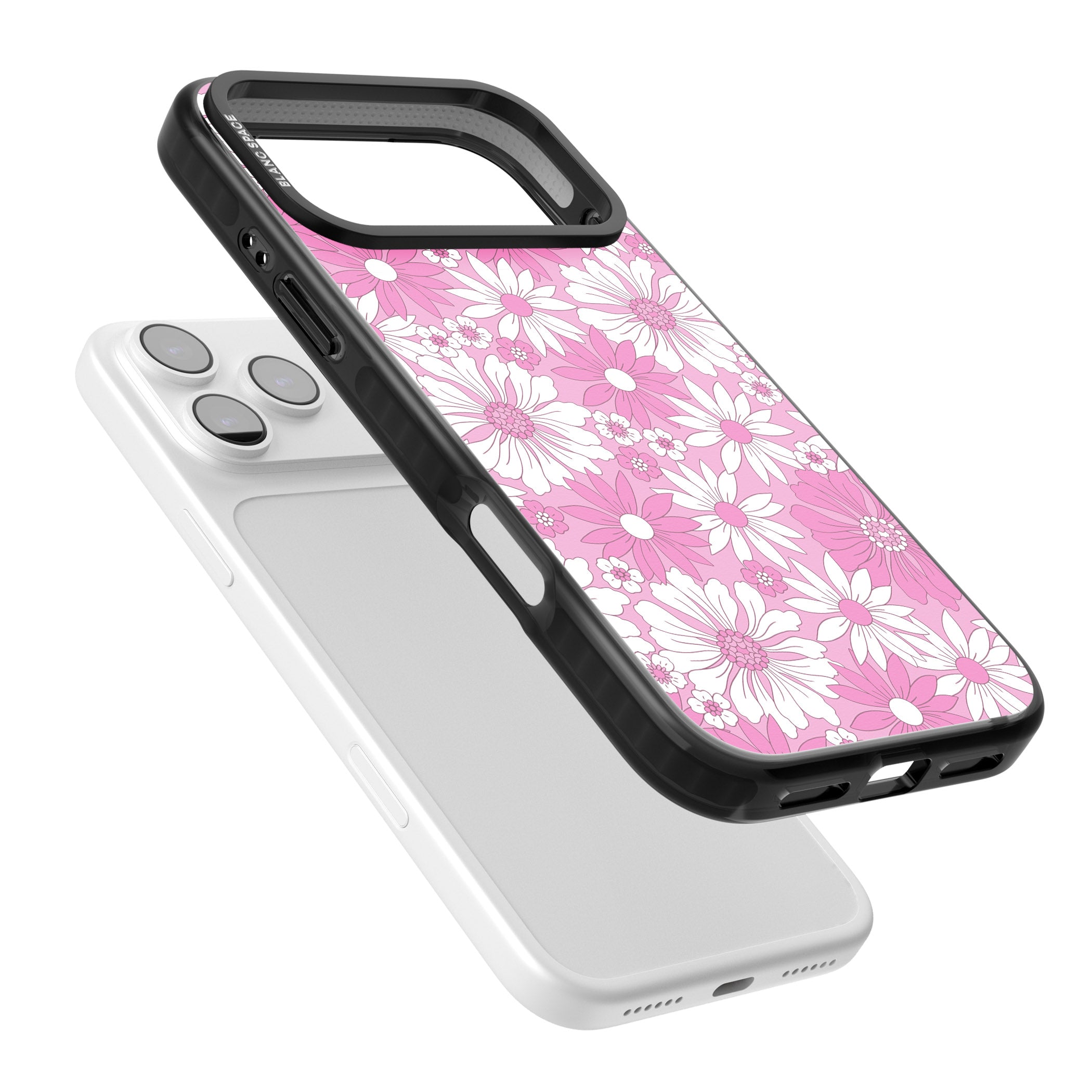 Pink White Flowers iPhone 17 Pro Impact Pro Black Phone Case Colours