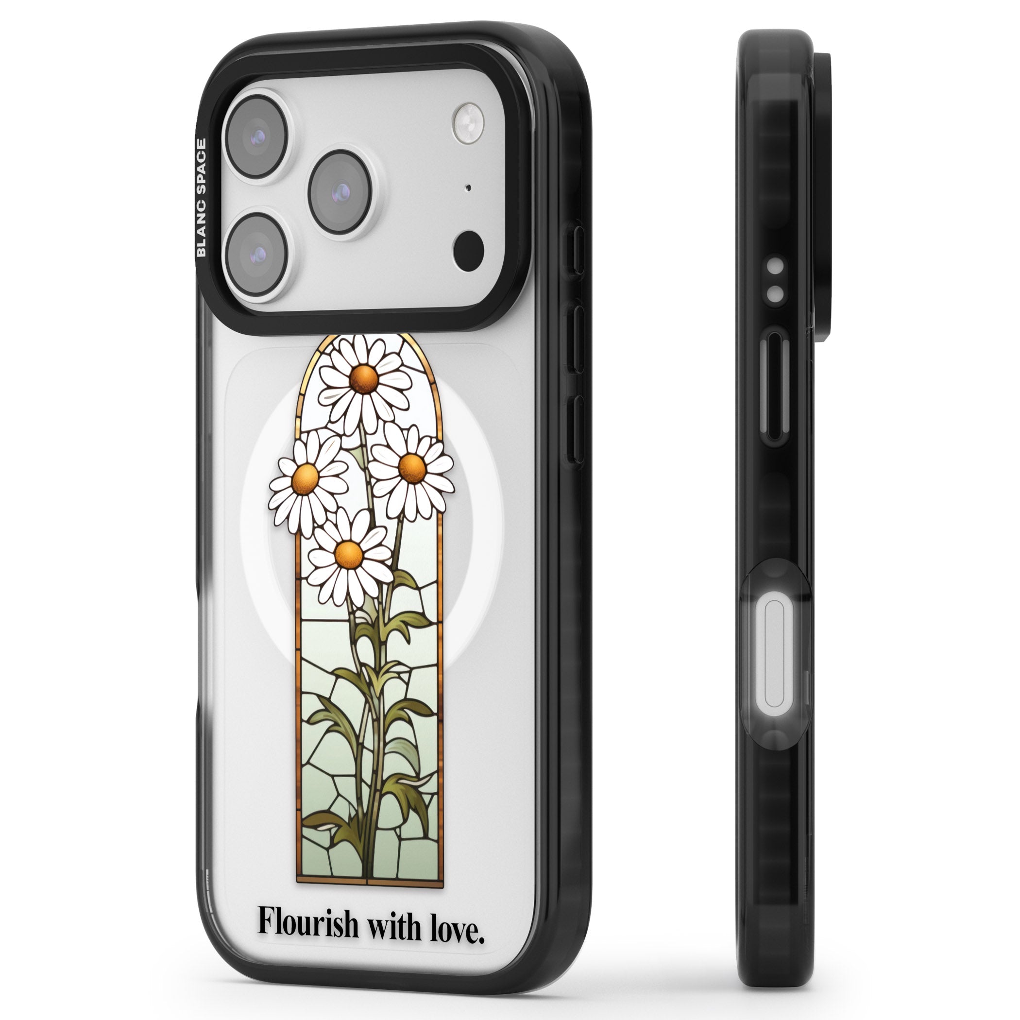 Flourish With Love iPhone 17 Pro Impact Pro Black Phone Case Side Profile