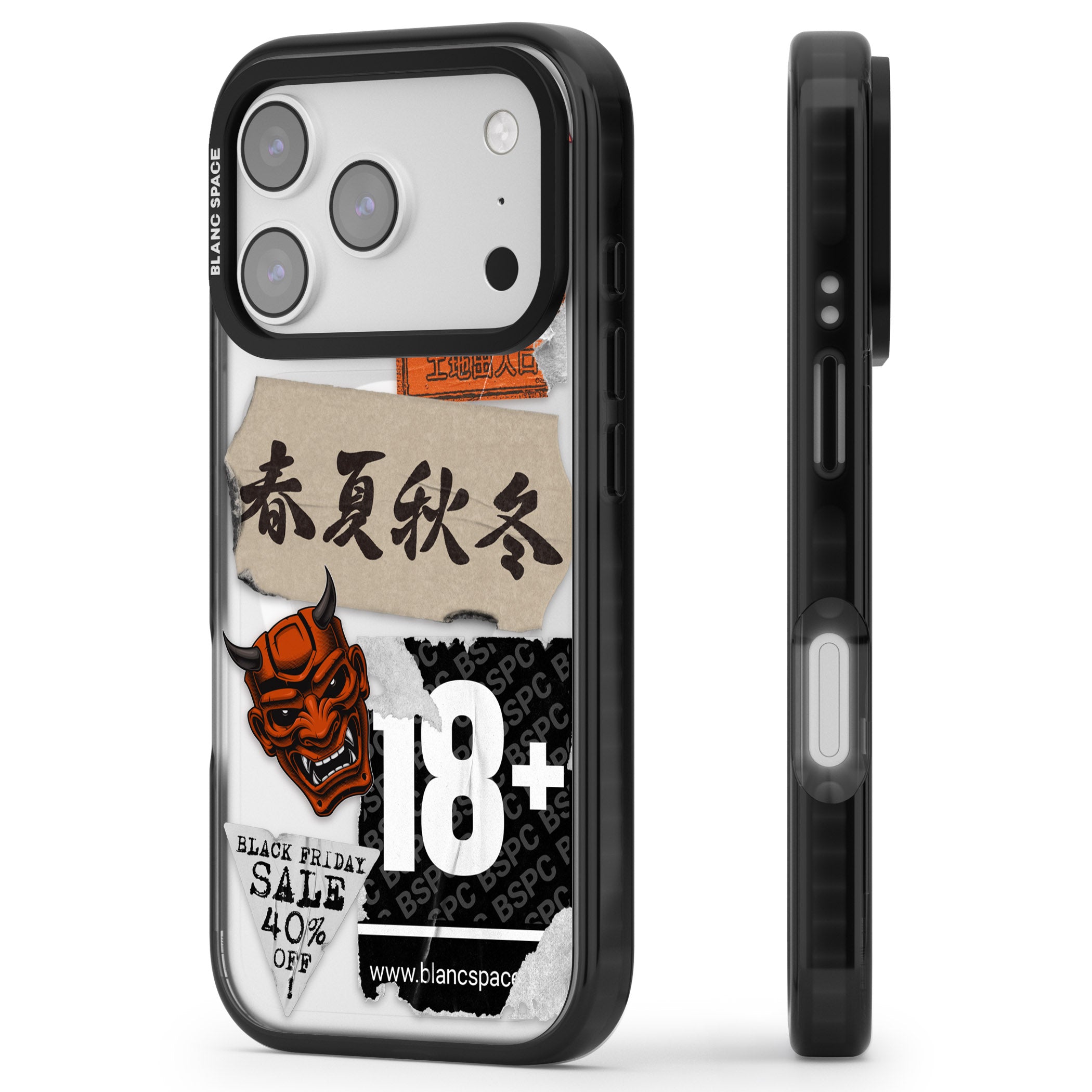 Asian Sticker Mix iPhone 17 Pro Max Impact Pro Black Phone Case Side Profile