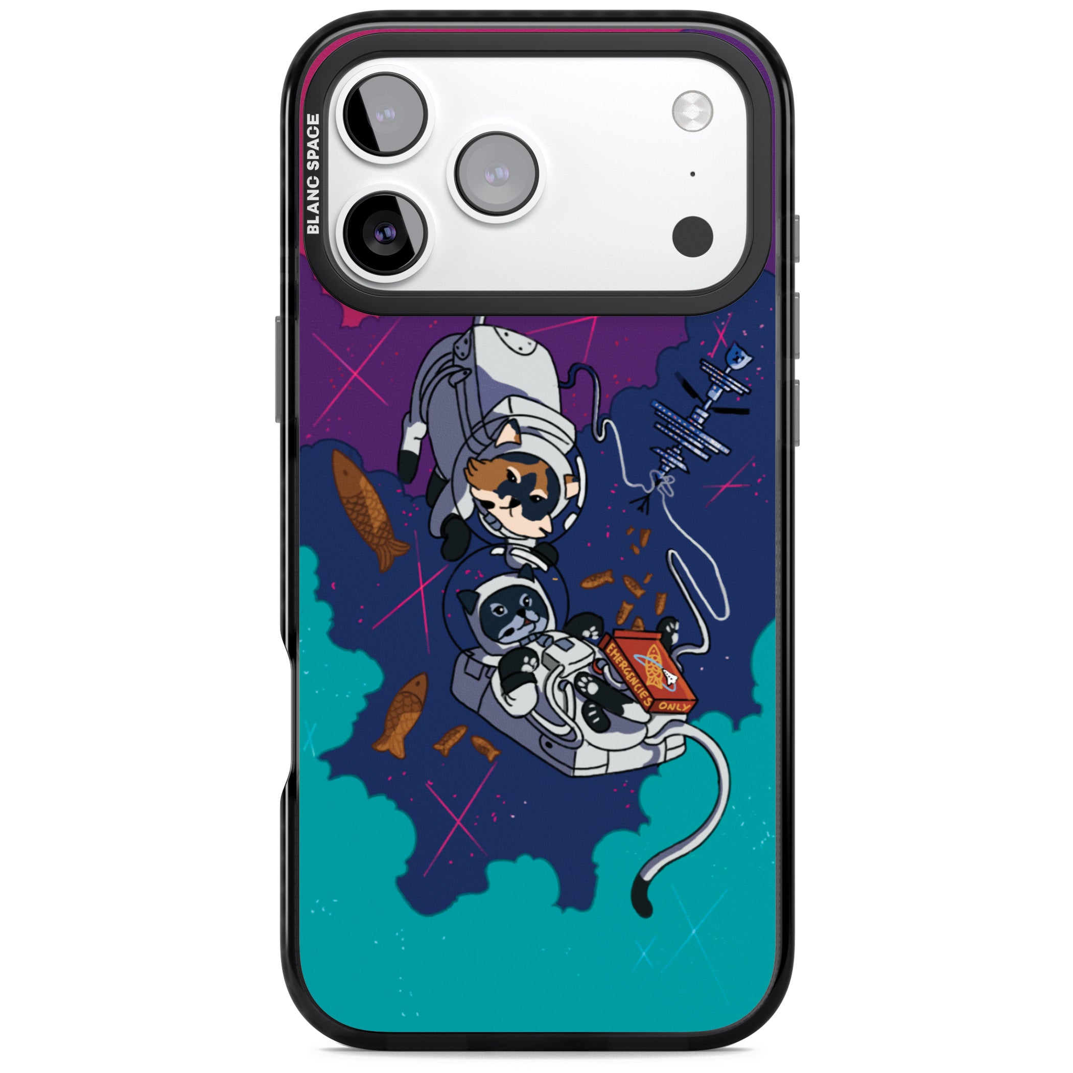 Cats In Space iPhone 17 Pro Impact Pro Black Phone Case
