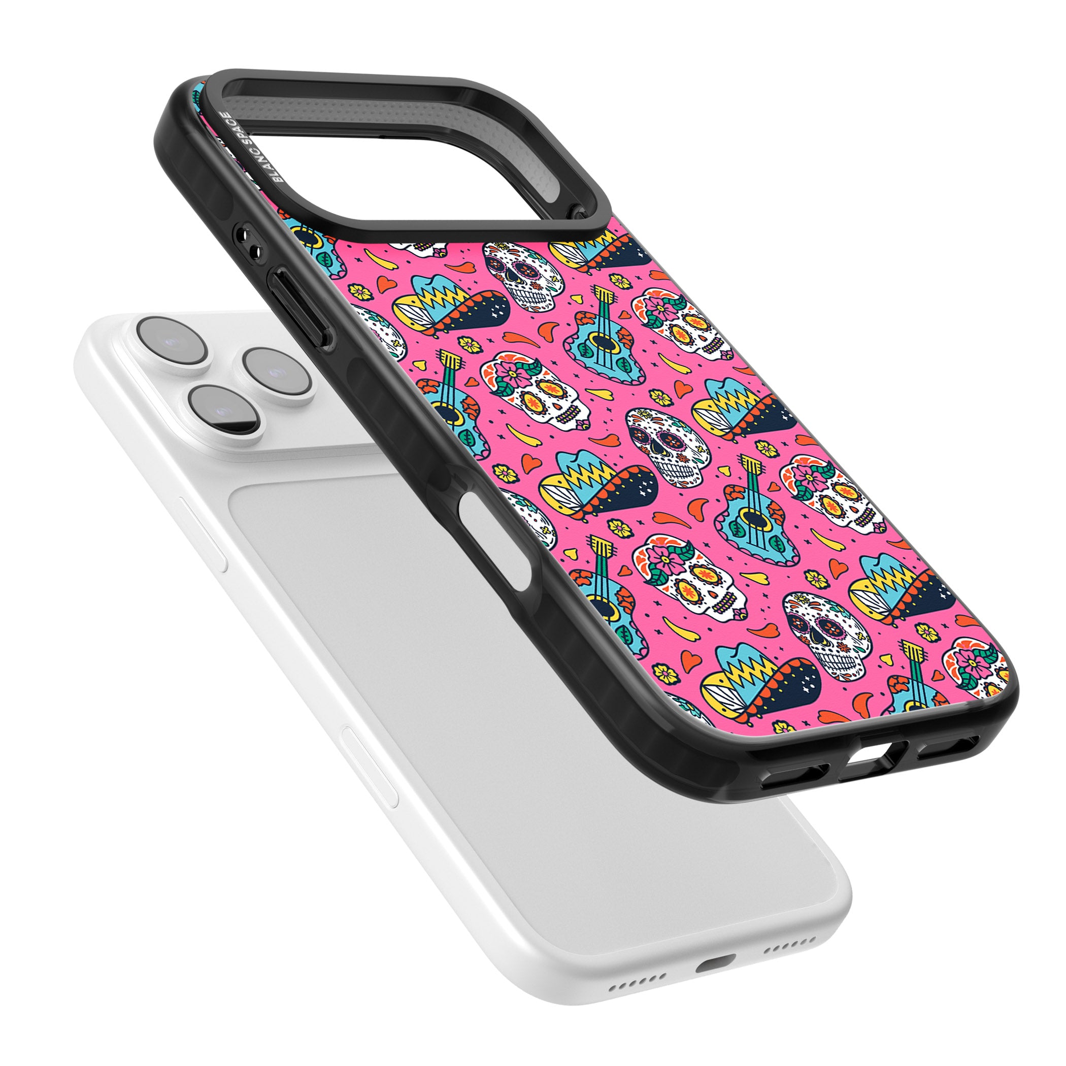 Pink Day Of The Dead Pattern iPhone 17 Pro Max Impact Pro Black Phone Case Colours