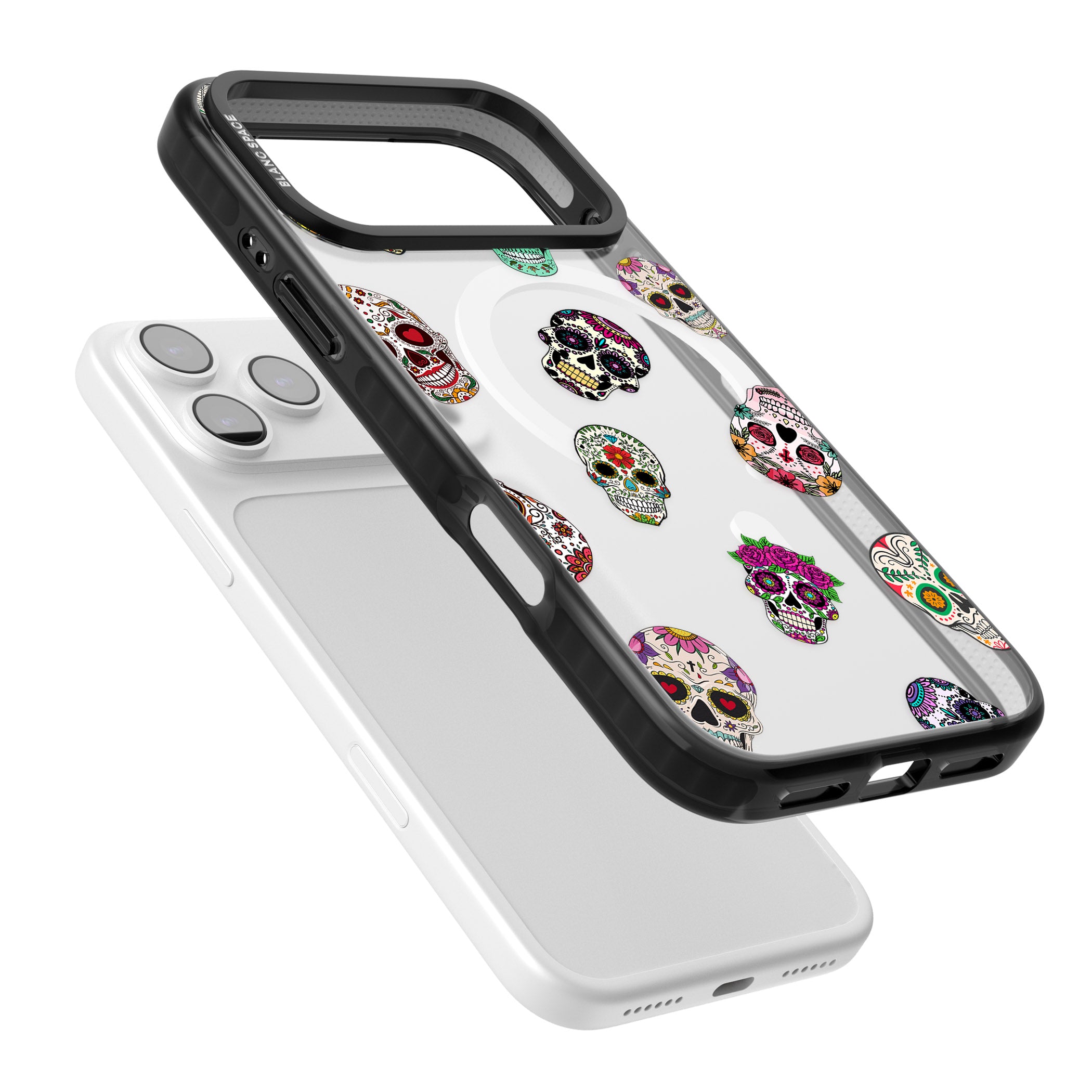Mixed Sugar Skull Pattern iPhone 17 Pro Max Impact Pro Black Phone Case Colours