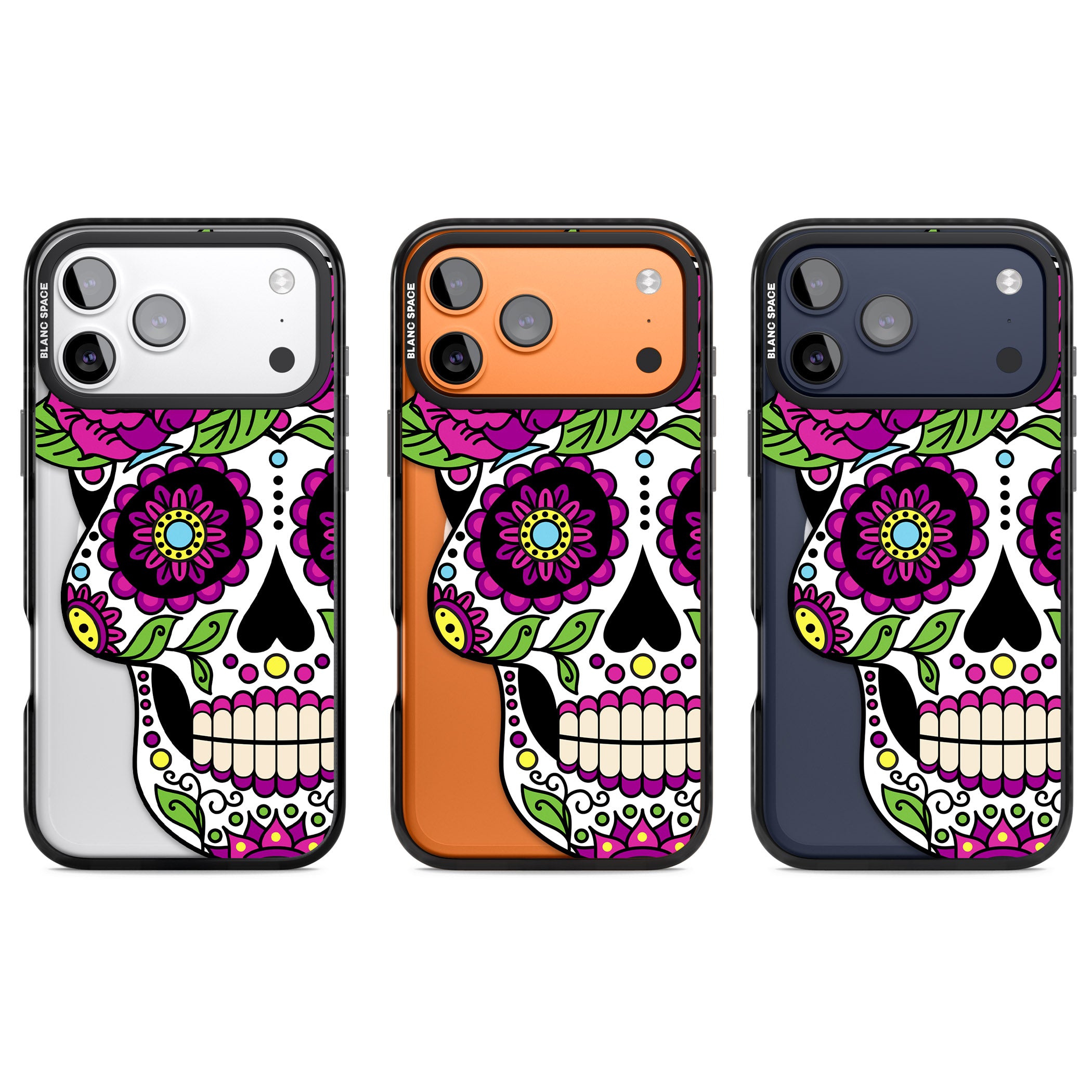 Purple Floral Sugar Skull iPhone 17 Pro Impact Pro Black Phone Case APT Impact Protection