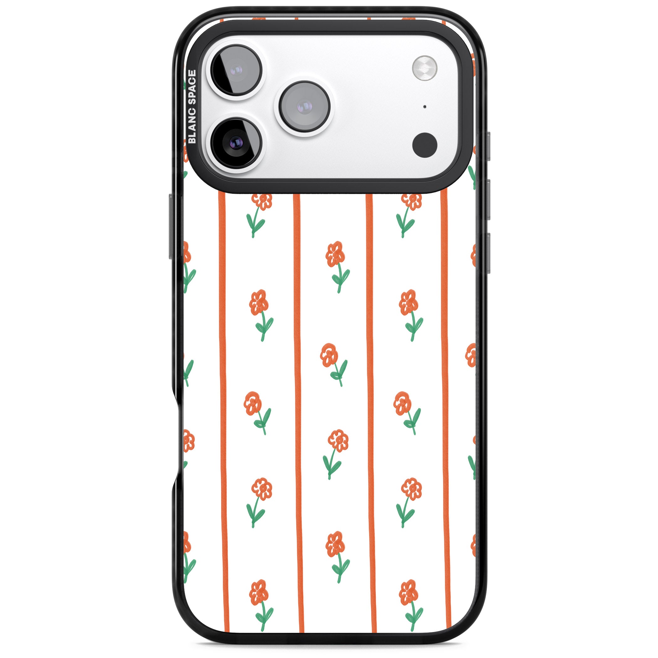 Minimal Floral Stripe iPhone 17 Pro Impact Pro Black Phone Case