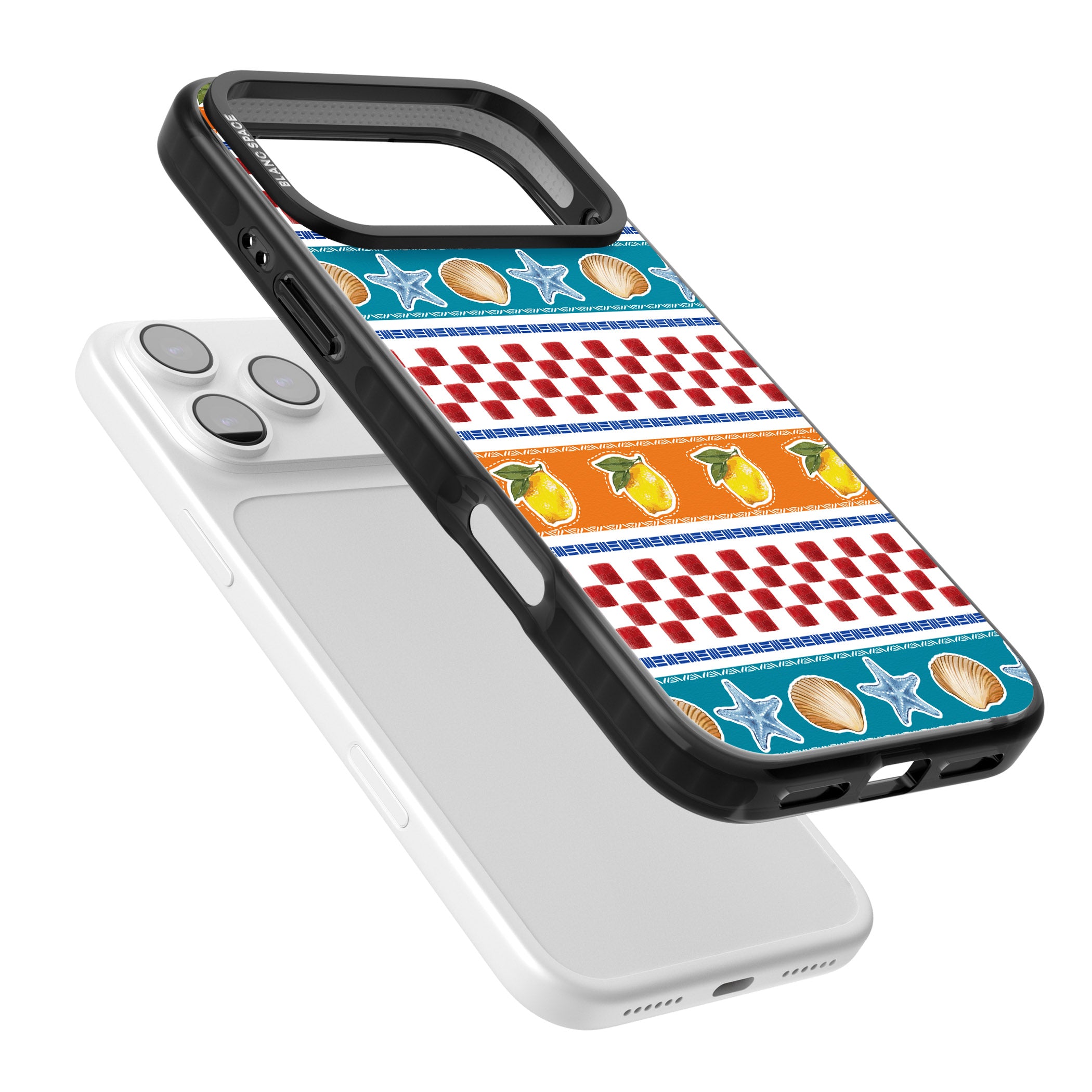 Coastal Italian Check Pattern iPhone 17 Pro Impact Pro Black Phone Case Colours