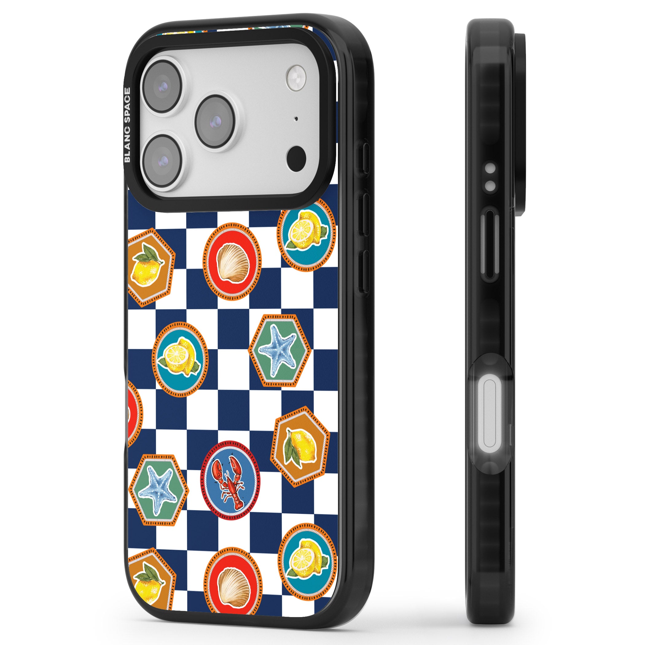 Coastal Check Pattern iPhone 17 Pro Impact Pro Black Phone Case Side Profile